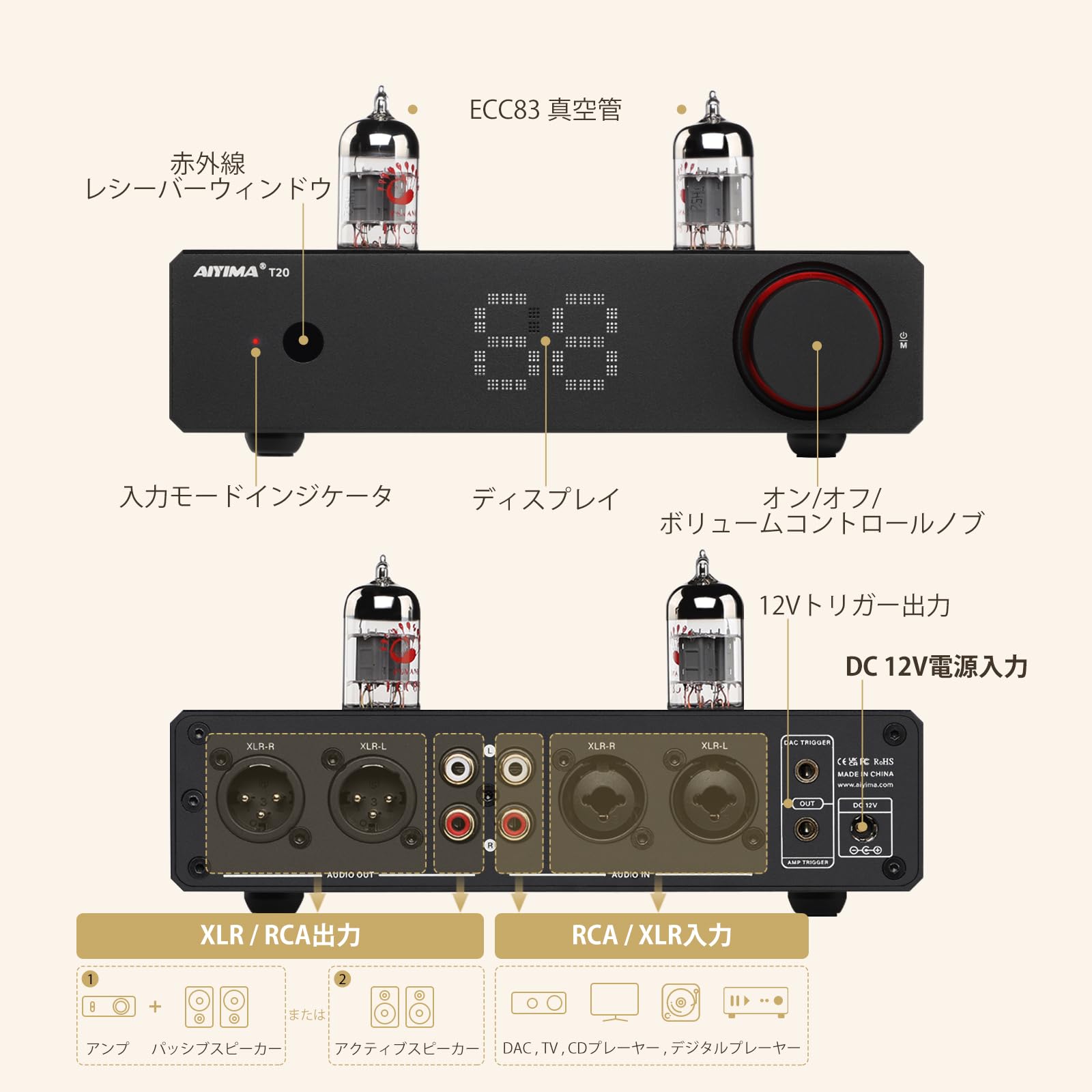 AIYIMA T20 フルバランスHi-Fi真空管プリアンプ TUBE ECC83プリアンプ LME49720（交換可能）＋OPA1612チップ XLR/RCA入出力 デジタルボリューム表示 12V TIGGER ワンタッチミュート/一時停止 ホームオーデ konanonline-10209608 湖南オンライン サンプル画像2