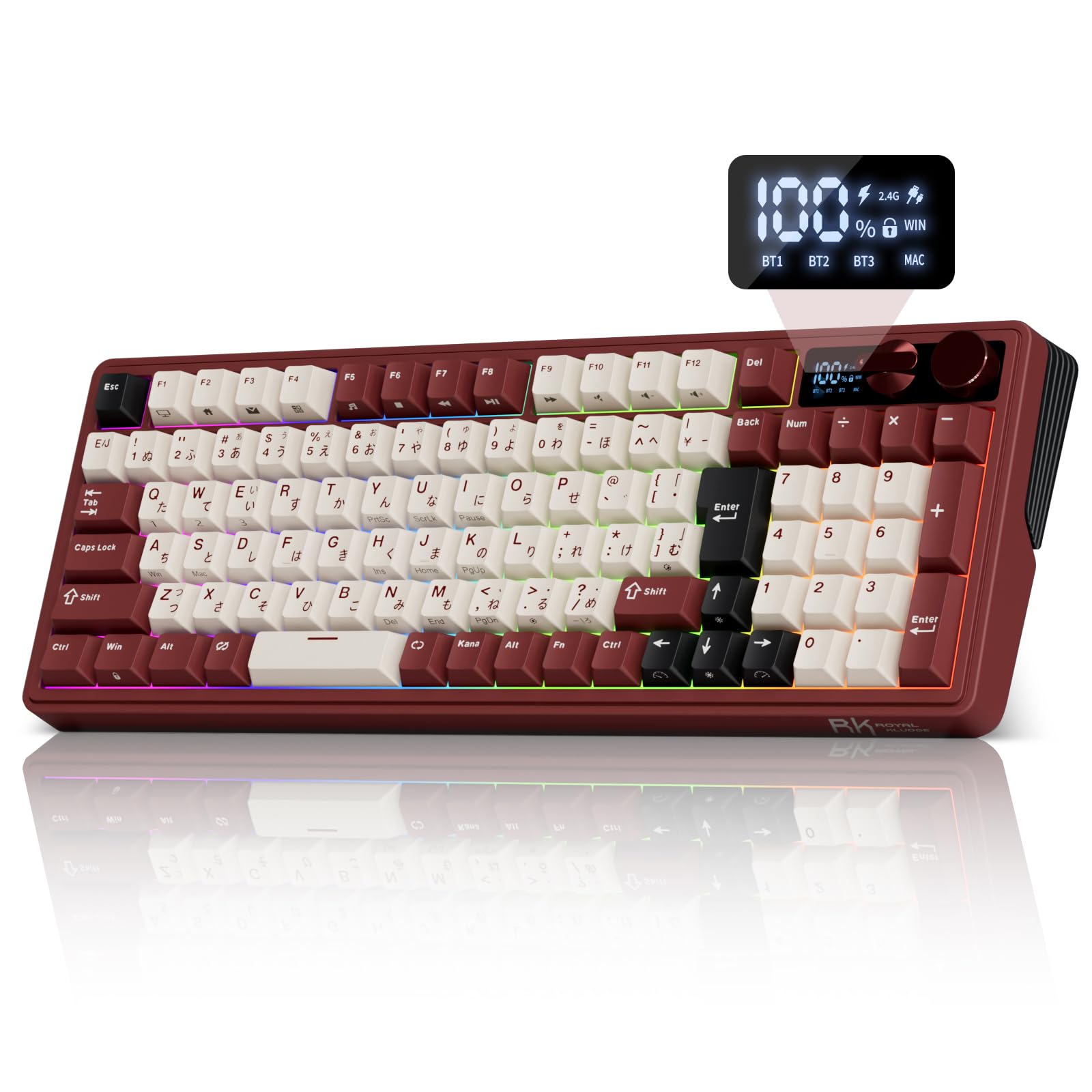 【.co.jp限定】RK ROYAL KLUDGE M100 ワイヤレス ゲーミング メカニカルキーボード 日本語配列 テンキー付き 96%コンパクト LCDスマートディスプレイ & デュアルアルミノブ ガスケットマウント 3モード接続 Bluetooth