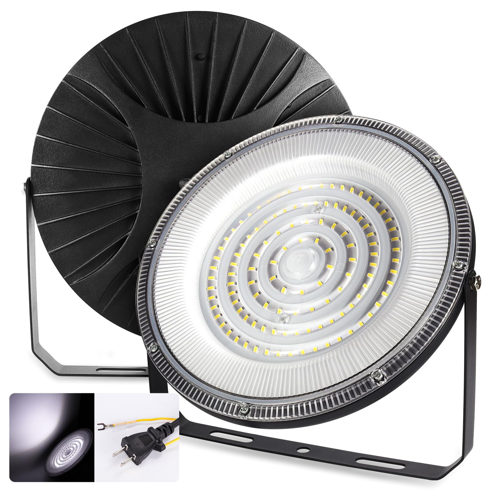 OKALUMI LEDハイベイライト UFO型 LED投光器 高天井灯 200W [1.8M配線プラグ付] 100-277V 5000K昼白色 ..