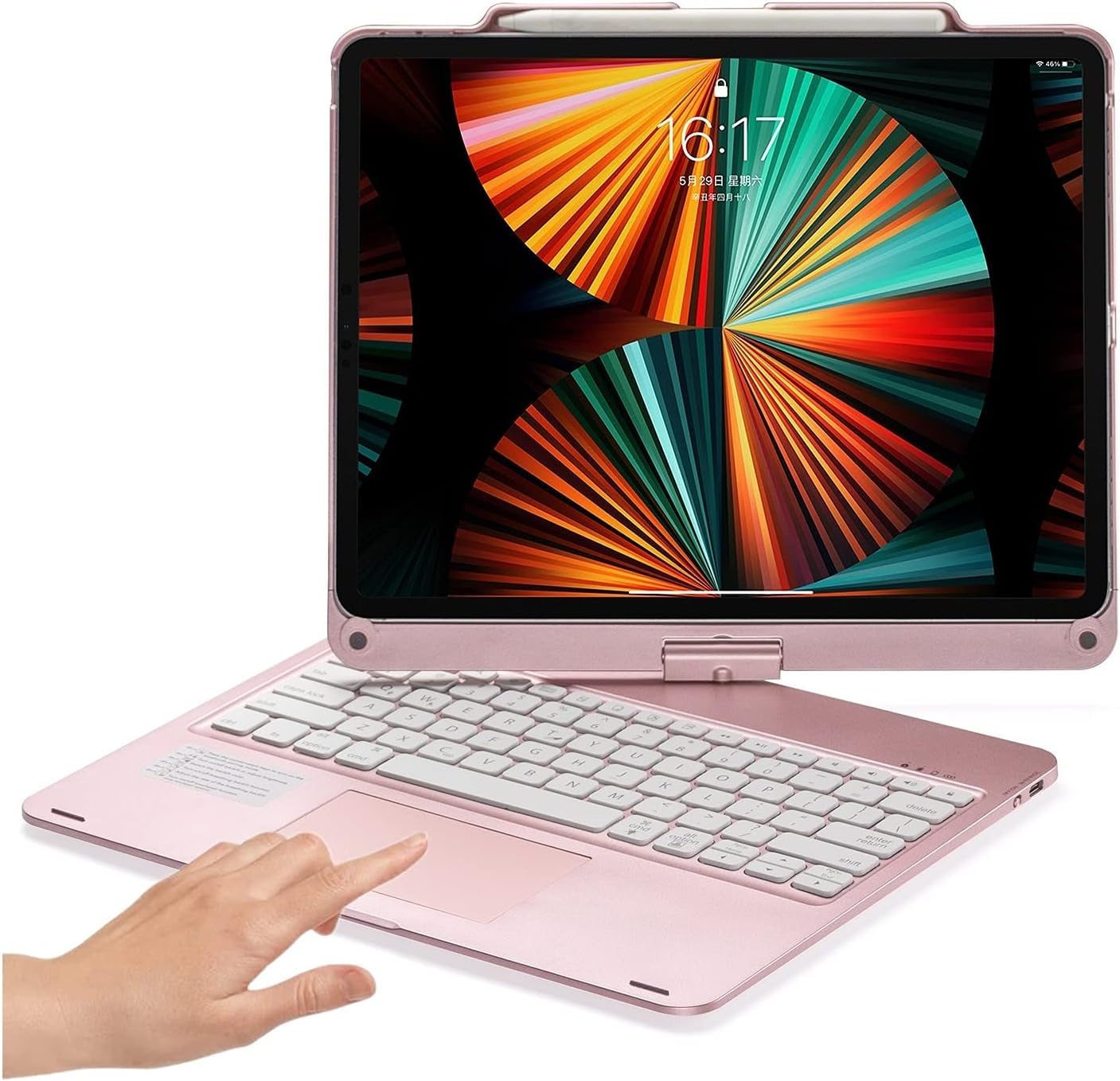 乐天商城 - NUWONAYA 360°回転 キーボードケース用の iPad Air 13インチ(M3/M2)/Pro13 (M4) /Pro12.9 (第6/5/4/3世代), 横/縦置きスマート 一体式 タッチパッド付き 7色バックライトキーボード Pencilを充