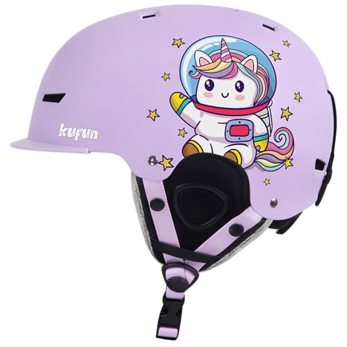 kufun スキー ヘルメット スノーボード キッズ スノボ ヘルメット バイザー 子供 大人 メンズ ジュニア レディース ダイヤルサイズ調整可 (ユニコーン-A, M(55-58CM))
