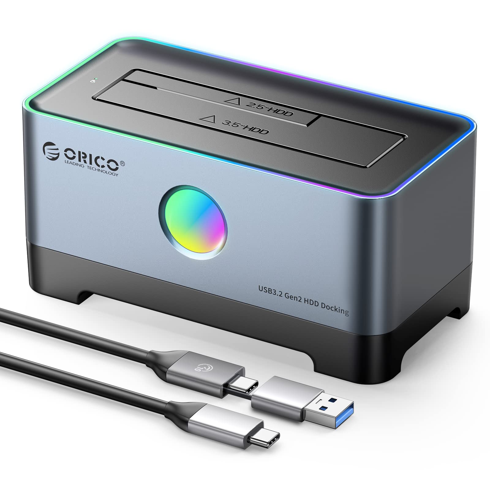 ORICO HDDX^h USB 3.1 to SATA RGB HDDhbLOXe[V 2.5/3.5C` SATA HDD SDDΉ A~jE Ot HDDP[X ő10Gbps ^CvC/^CvA2IN1P[u 18TB