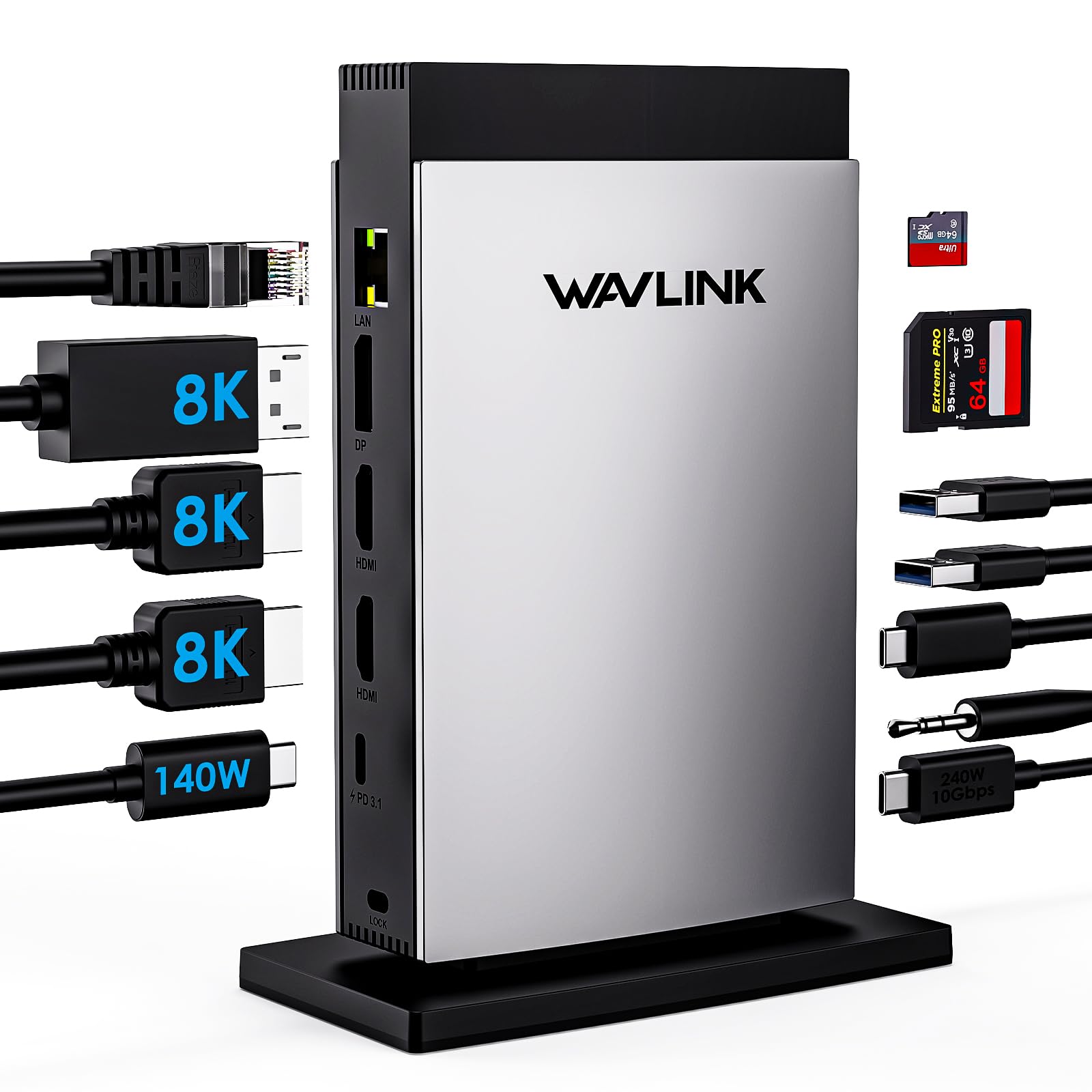 WAVLINK11-in-1 USB-Cɥå󥰥ơ3̥⡼ɽϡǥ奢8K HDMI + 8K DPPD3.1 140...