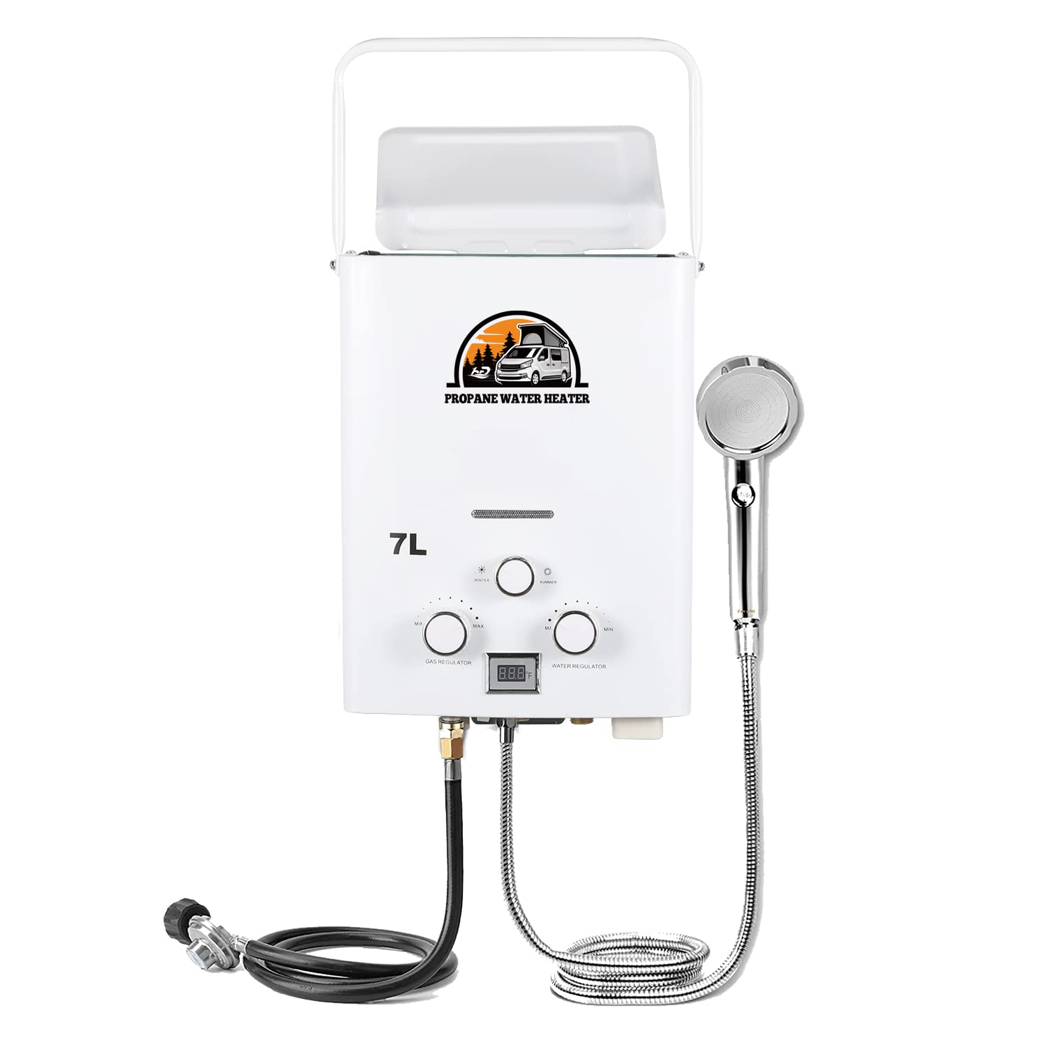 Hapyvergo 携帯用LPガス給湯器 7L タンクレス 湯沸器 1.85 GPM 熱湯ヒーター 取り付け簡単 過熱保護 オ..