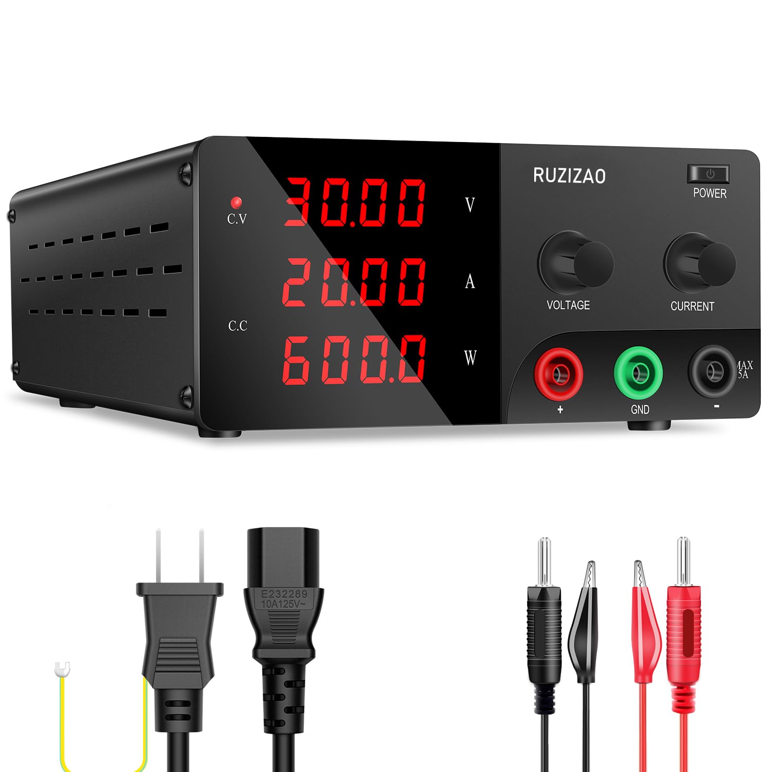 RUZIZAO直流安定化電源(0~30V 0~20A) 600W大電力安定化電源 可変DCスイッチング電源エンコーダ調整 LED..