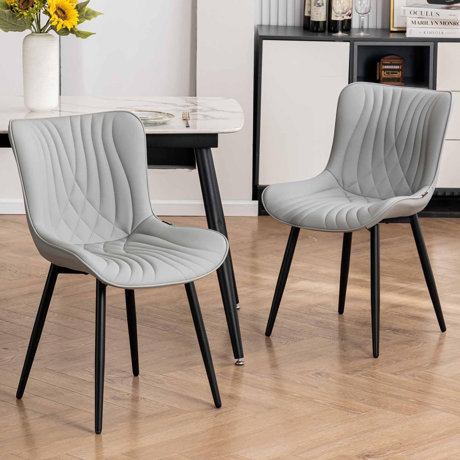 Kidol & Shellder ダイニングチェア 2脚セット おしゃれ 椅子 PUレザー クッション座面 食卓椅子 デスクチェア カフェ リビング 5年保証 グレー