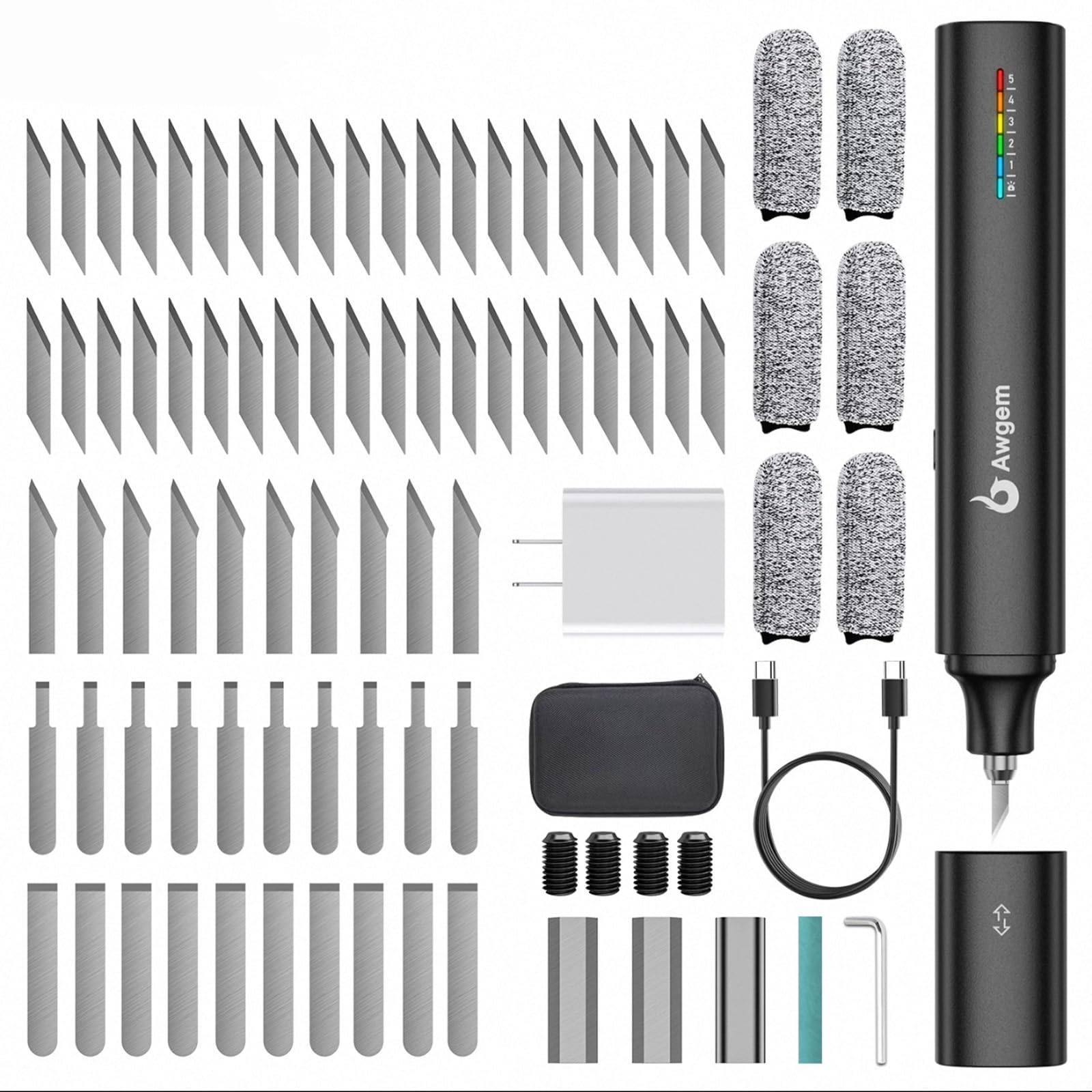 超音波カッターナイフ、40000Hz ハンドヘルド超音波ナイフカッター（5段階調整可能、50枚の交換用刃付..