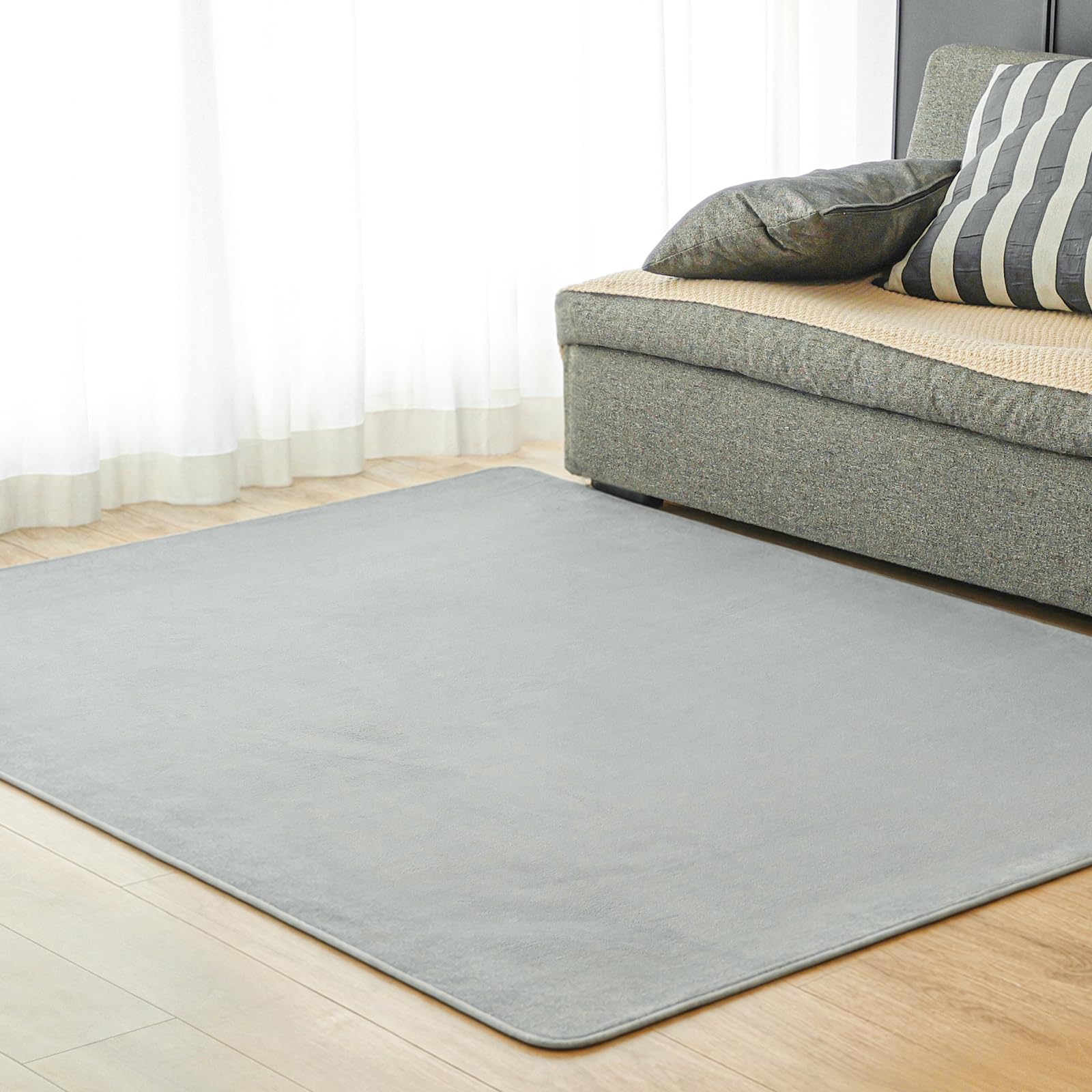 乐天商城 - カーペット ラグマット 200x250CM 厚手14mm 低反発 防音 洗える 滑り止め付 ベッド暖房 ホットカーペット対応 防ダニ 抗菌 撥水加工 ふんわり手巻き フランネル じゅうたん 約3畳 Bestome グレー