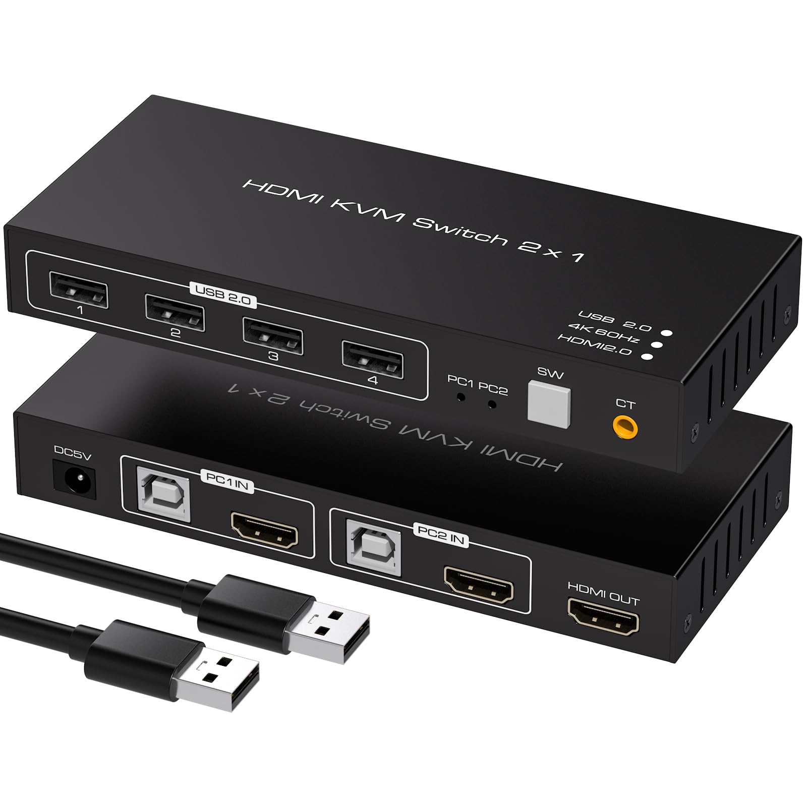 【HDMI 2入力1出力 切替】4K60Hz HDMI USB 切替器 PC 2台 Euscmaic USB 4出力 KVM スイッチャー セレク..