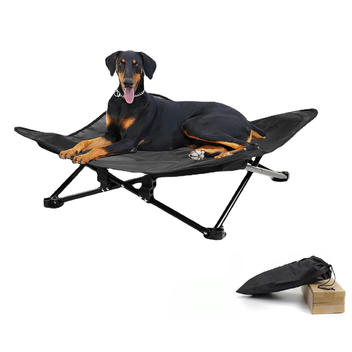 楽天湖南オンラインLuckyCode ドッグコット ペットコット 犬用コット 90x90cm 折りたたみ 犬用ベッド 洗える 犬用キャンプベッド テスリンメッシュ 軽量 コンパクト 通気性 ペットベッド ペット用品 アウトドア キャンプ コット 犬 猫 ペット （ブラック,