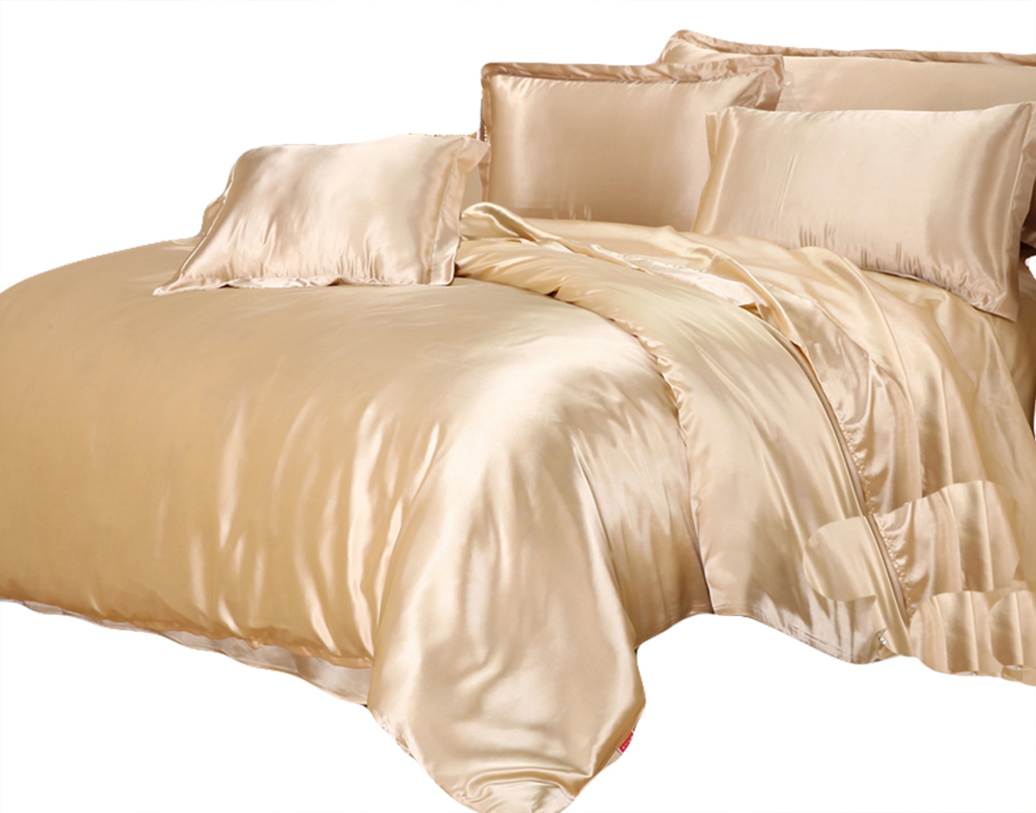 布団カバー4点セット クイーン 無地 シルクと大豆タンパク繊維 (掛け布団カバー・ボックスシーツ・枕カ..