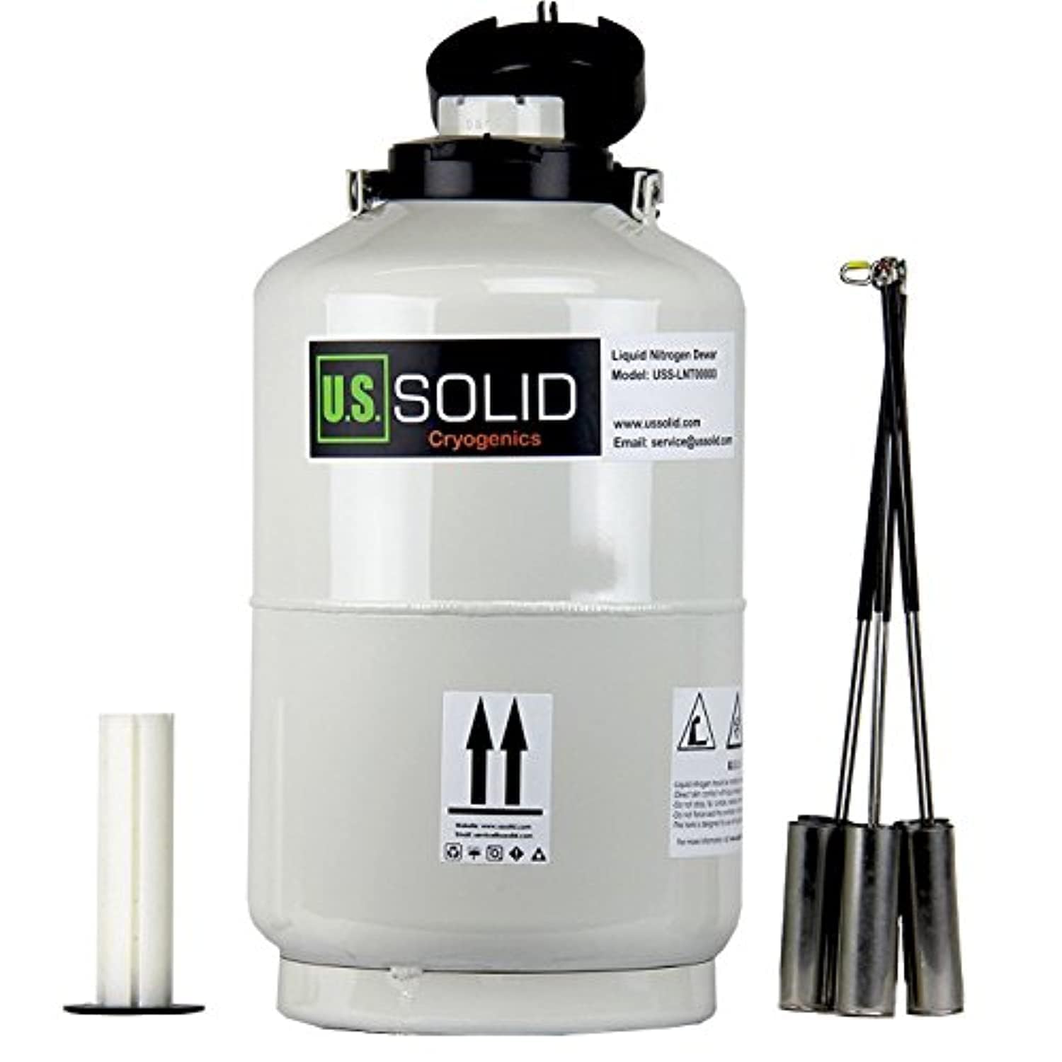 U.S. Solid 液体窒素タンク、液体窒素デュワー、LN2極低温容器、生物サンプルの保存、冷凍保存、低温科学研究、超低温処理、液体窒素の蒸発（10L、6缶、50mmネック径、アルミ合金材・）