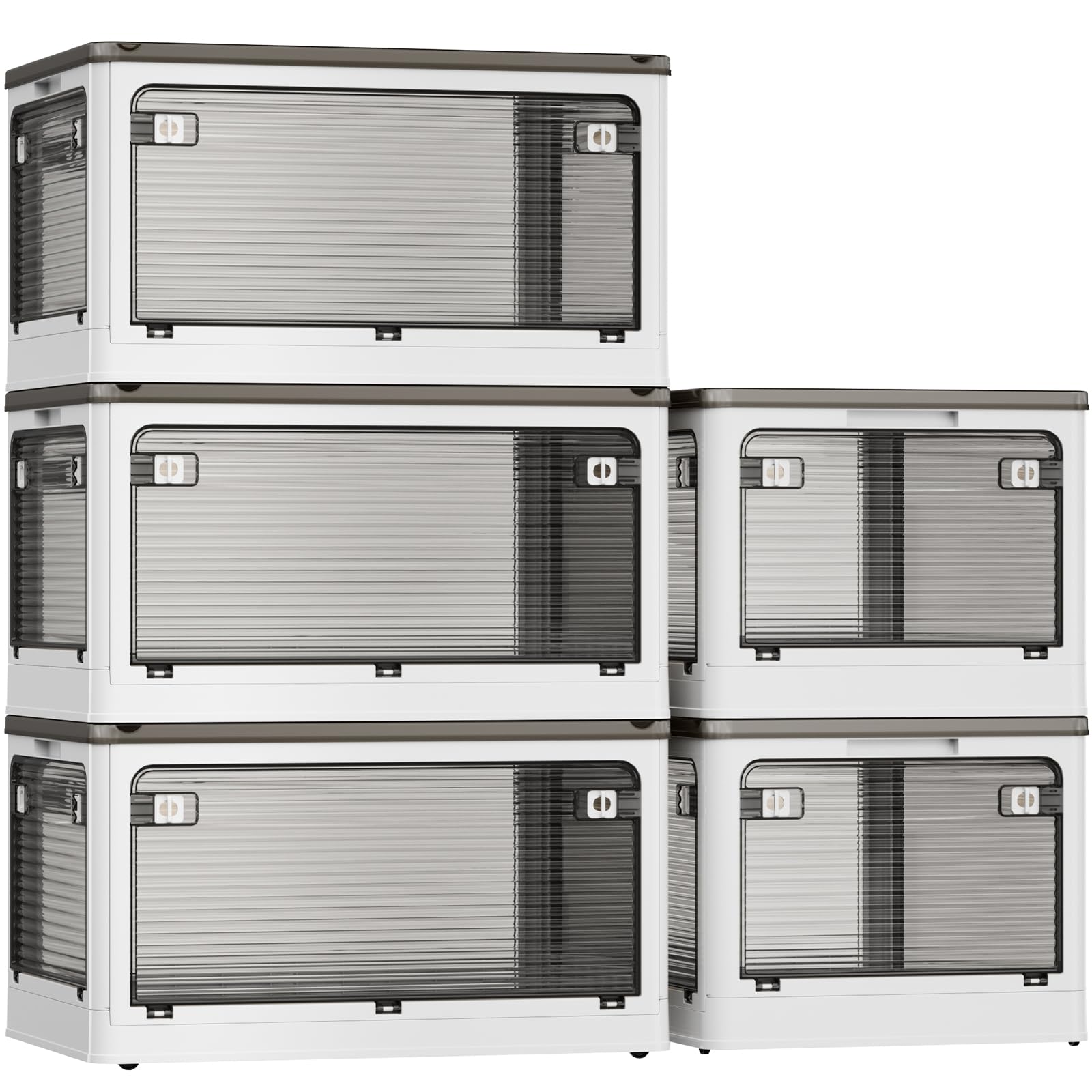 PureKone 収納ボックス 折りたたみ 収納ケース Sサイズ 幅41×奥行29×高さ24cm 蓋付き キャスター付き 積み重ね可能 全方向から取り出せる 大容量 おしゃれ 服収納 家庭用 オフィス 車用 組立簡単 (ホワイト, S 5個セット)