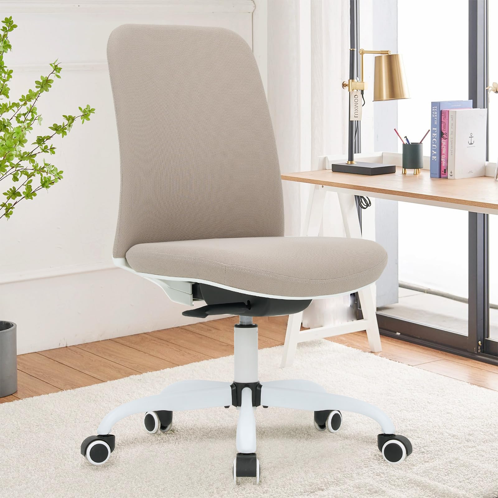 楽天湖南オンライン【BIFMA認定】オフィスチェア 疲れない 人間工学 、椅子、 腰サポート、高さ調整可能、多段傾斜ロック、高密度超柔軟クッション、静音キャスター、組立簡単、コンパクト省スペース、長時間作業/学習向け. （肘なし, クリームいろ）