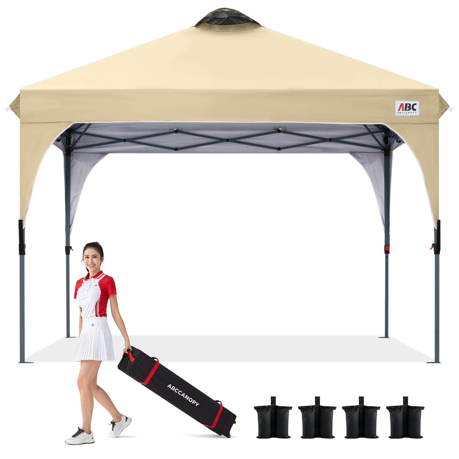 楽天湖南オンラインABCCANOPY タープテント ワンタッチ 3段階調節 ベンチレーション 天井 2m/2.5m/4m アウトドア 簡単 大型 タープ テント キャスターバッグ付き 高耐水圧 遮熱日除け 付属品付き
