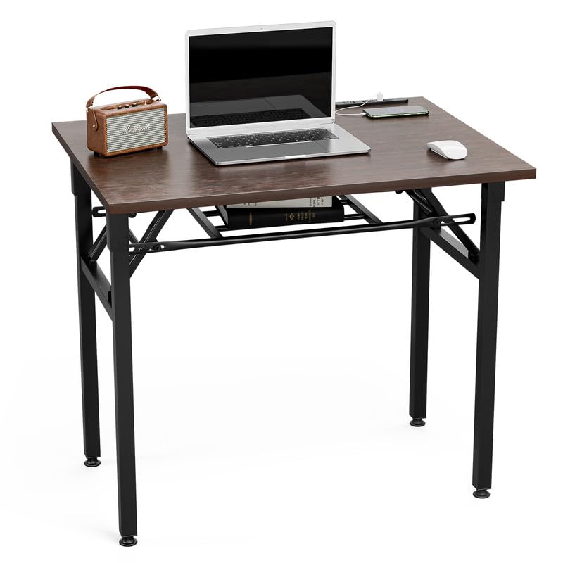 FryLR 折りたたみデスク 大理石柄 組み立て不要 80*60*72CM パソコンデスク ゲーミングデスク ミシン台 折り畳みテーブル 簡易デスク ワーク 在宅勤務 テレワーク 組立簡単 省スペース (USB＆コンセント付き, クルミ)