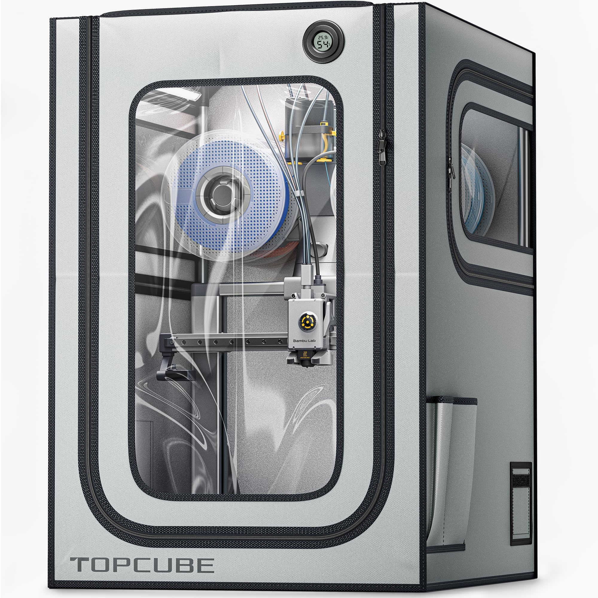 TOPCUBE Bambu Lab A1コンボ用3Dプリンターエンクロージャ、AMS Liteトップマウント用LEDライト付きステンレススチールフレームエンクロージャ、耐火防塵ノイズリダクション一定温度3Dプリンターカバー