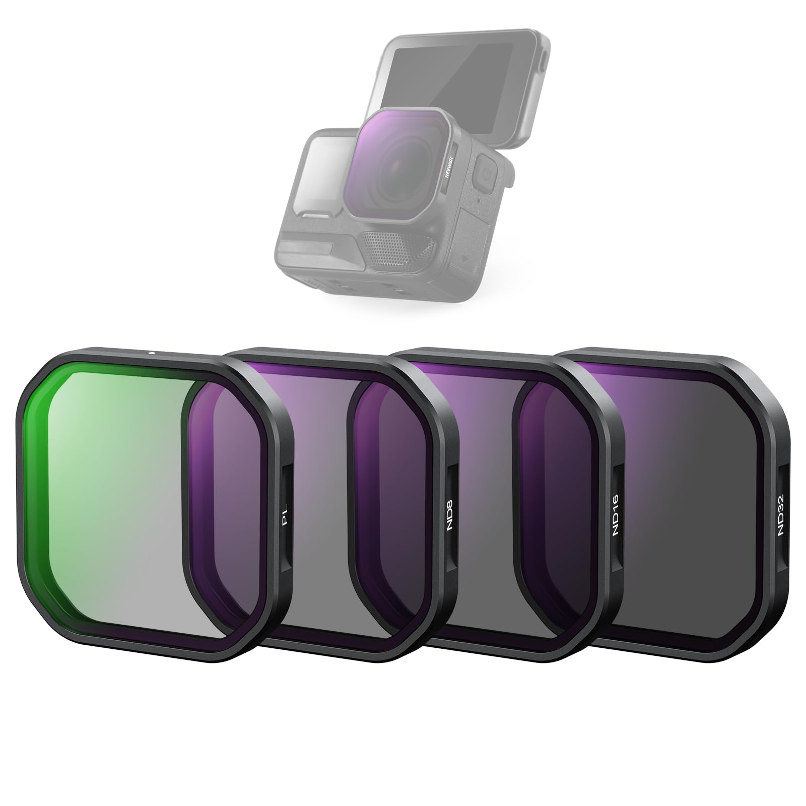 NEEWER スナップオンNDフィルターセット コンパチブル Insta360 ACE PRO 4枚入り PL/ND8/ND16/ND32 偏光フィルター 減光フィルター アクションカメラフィルター レンズフィルター FL-A95