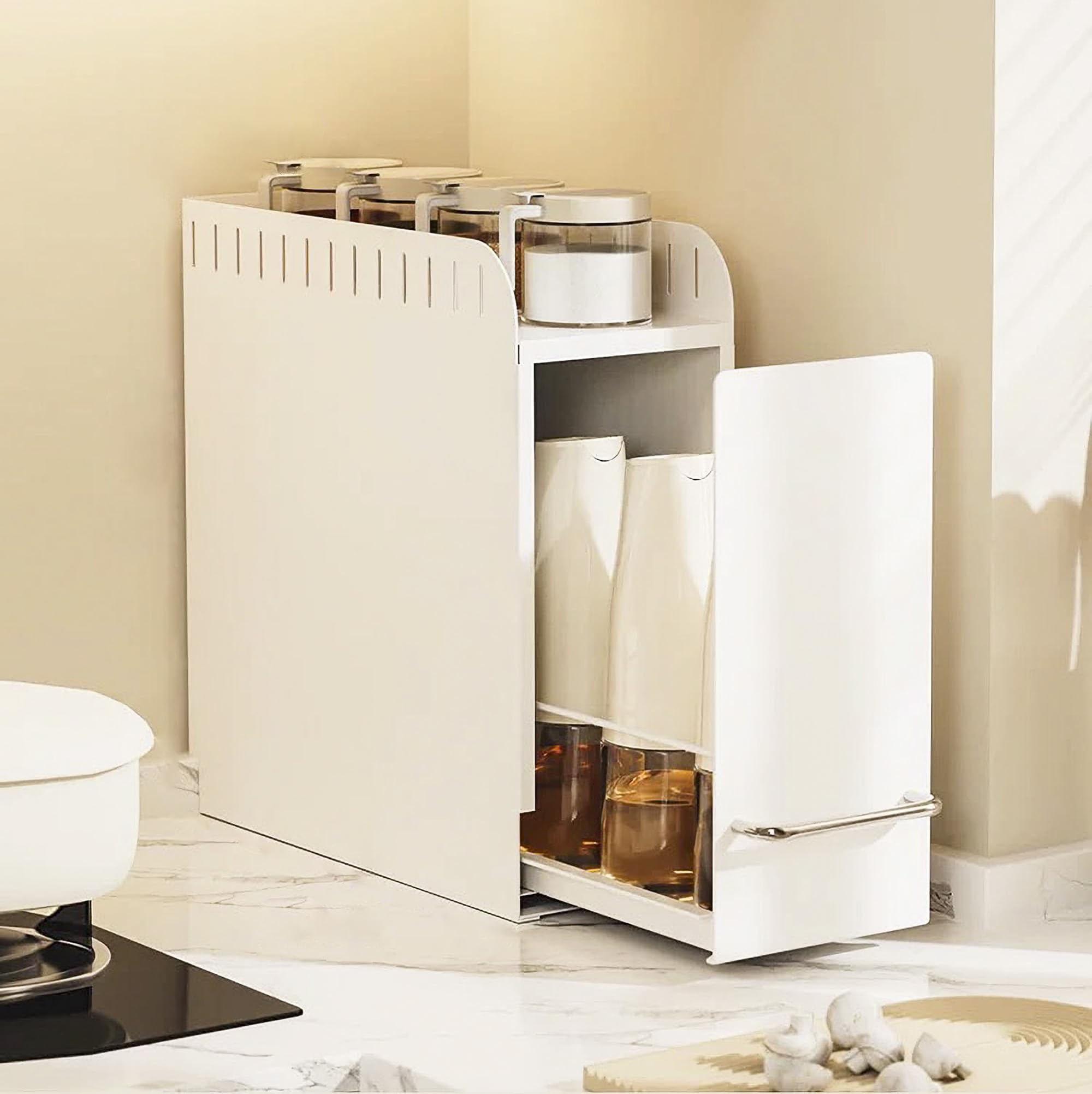 調味料ラック スリム 隠せる 調味料ラック 2段 防油 防塵 引き出し式 キッチン収納 調味料入れ 油 ボト..