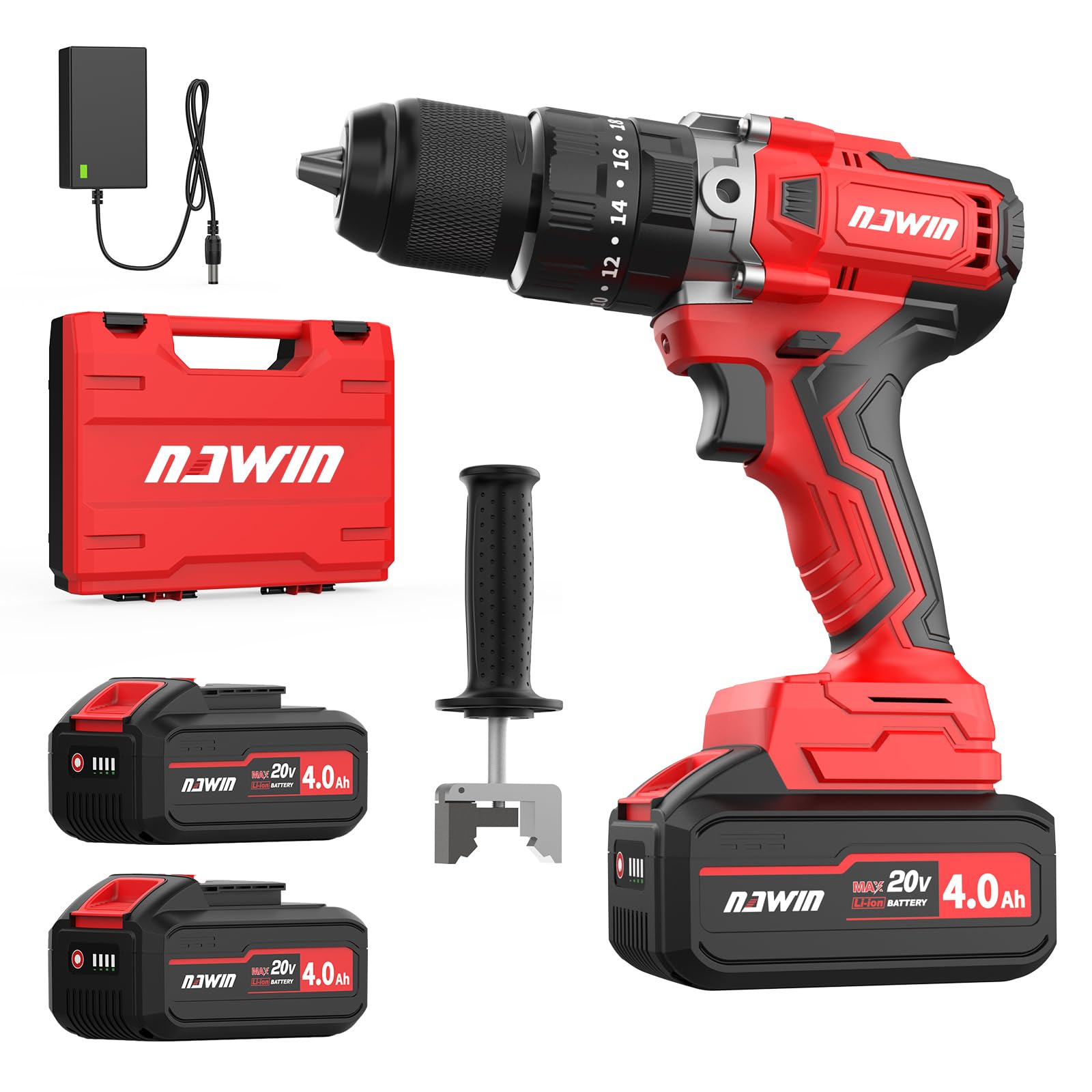 ナウィン コードレス振動ドライバドリル 4.0Ah電池2個付 最大トルク95N・m コードレス振動ドリル ドラ..