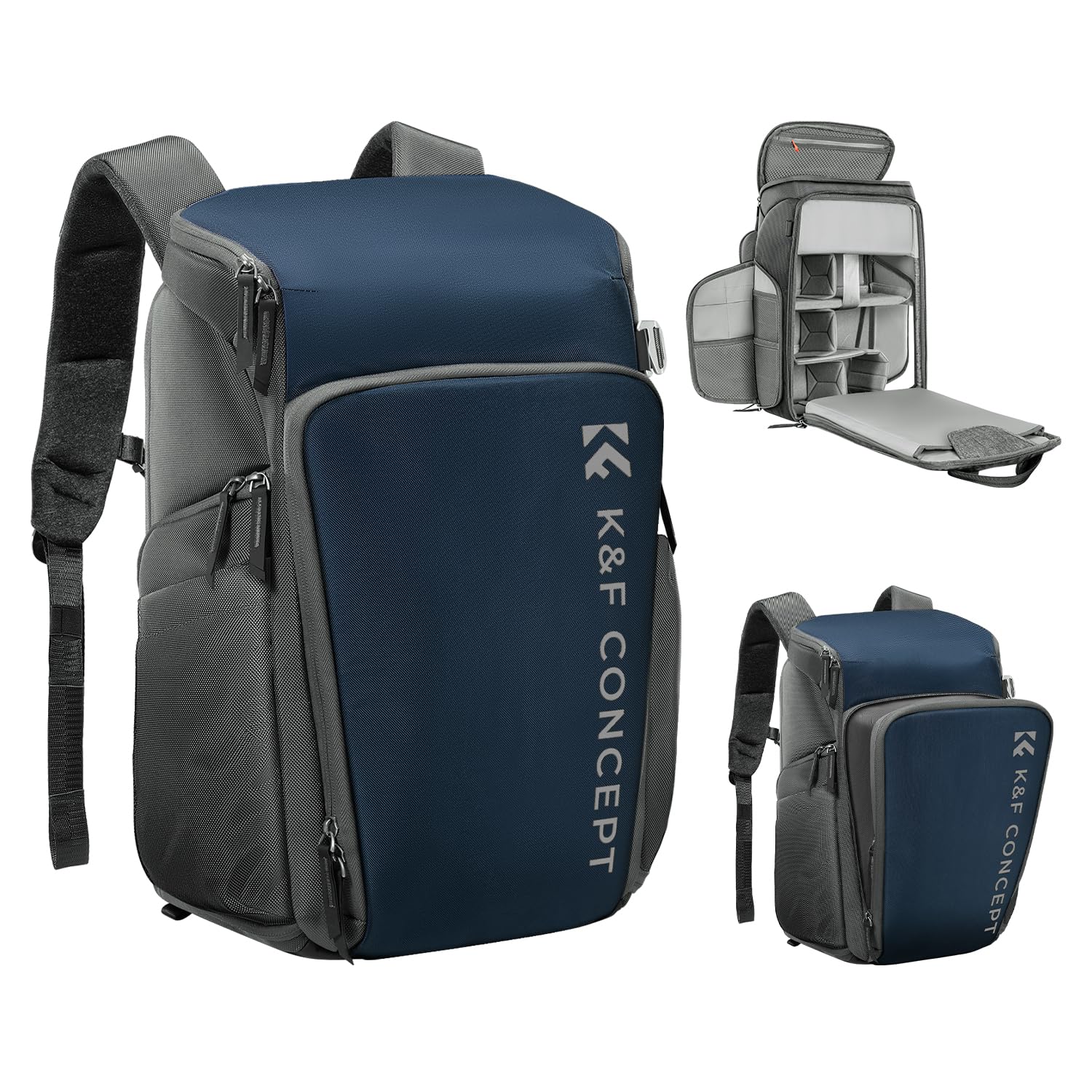 楽天湖南オンライン[K&F Concept] カメラバッグ カメラバックパック カメラリュック 25L 大容量 おしゃれ 2気室 多機能 男女兼用 一眼レフバック 容量拡張可 一眼レフ/16インチPC/三脚収納可 旅行/登り/出張/アウトドア撮影バックパック （04-ブルー