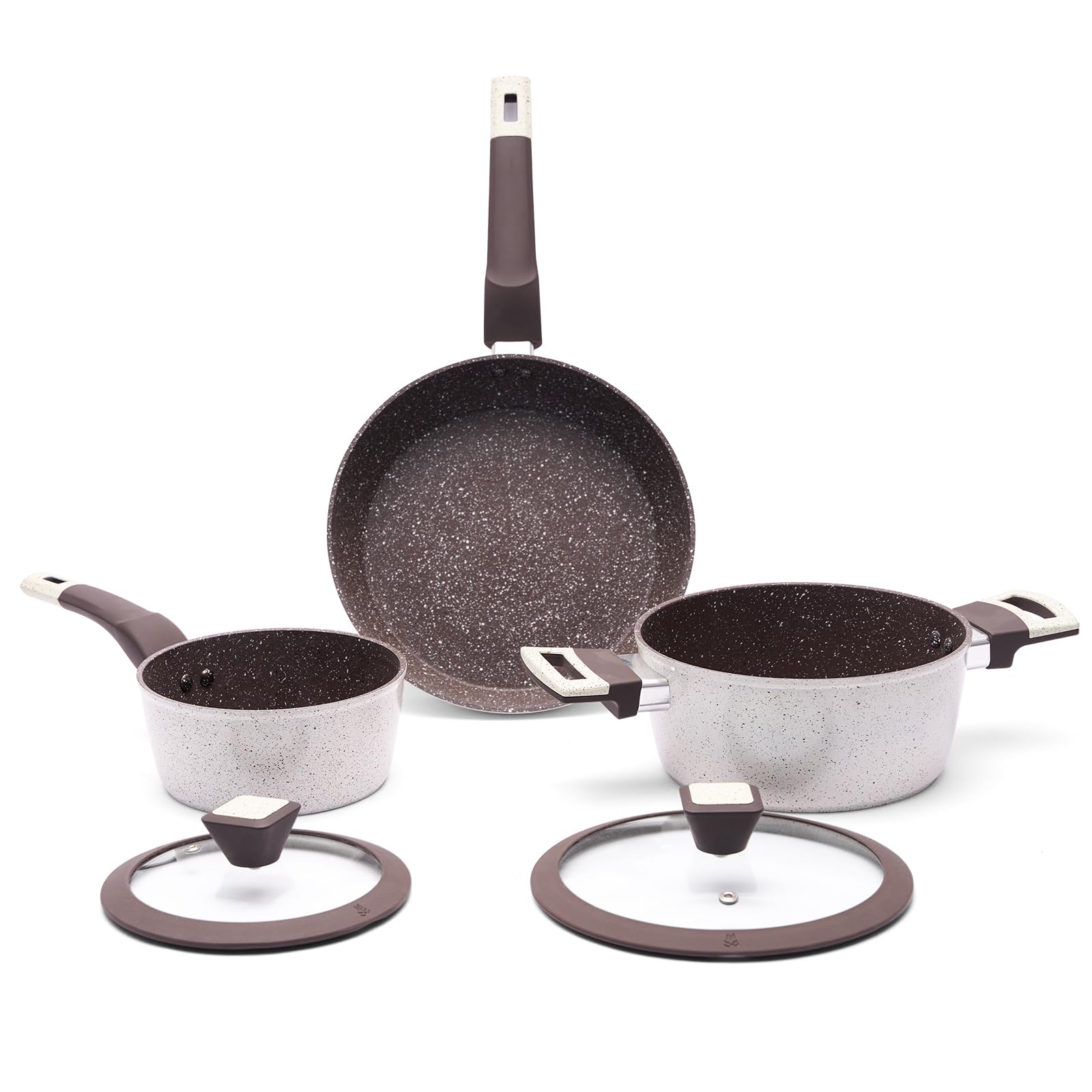 VIVIDCOOKWARE 鍋セット 3点 フライパン 両手鍋 ミルクパン IH ガス対応 アルミ製 ノンスティック こびりつきにくい ガラス蓋付き 均一加熱 調理セット 一人暮らし 新生活 キッチン用品