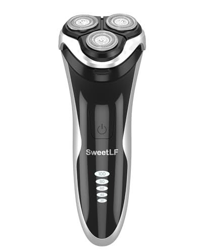 SweetLF 電気シェーバー メンズ ひげそり 回転式 3枚刃 USB充電式 IPX7防水 お風呂剃り可 トリマー付 LED電池残量表示 黒 