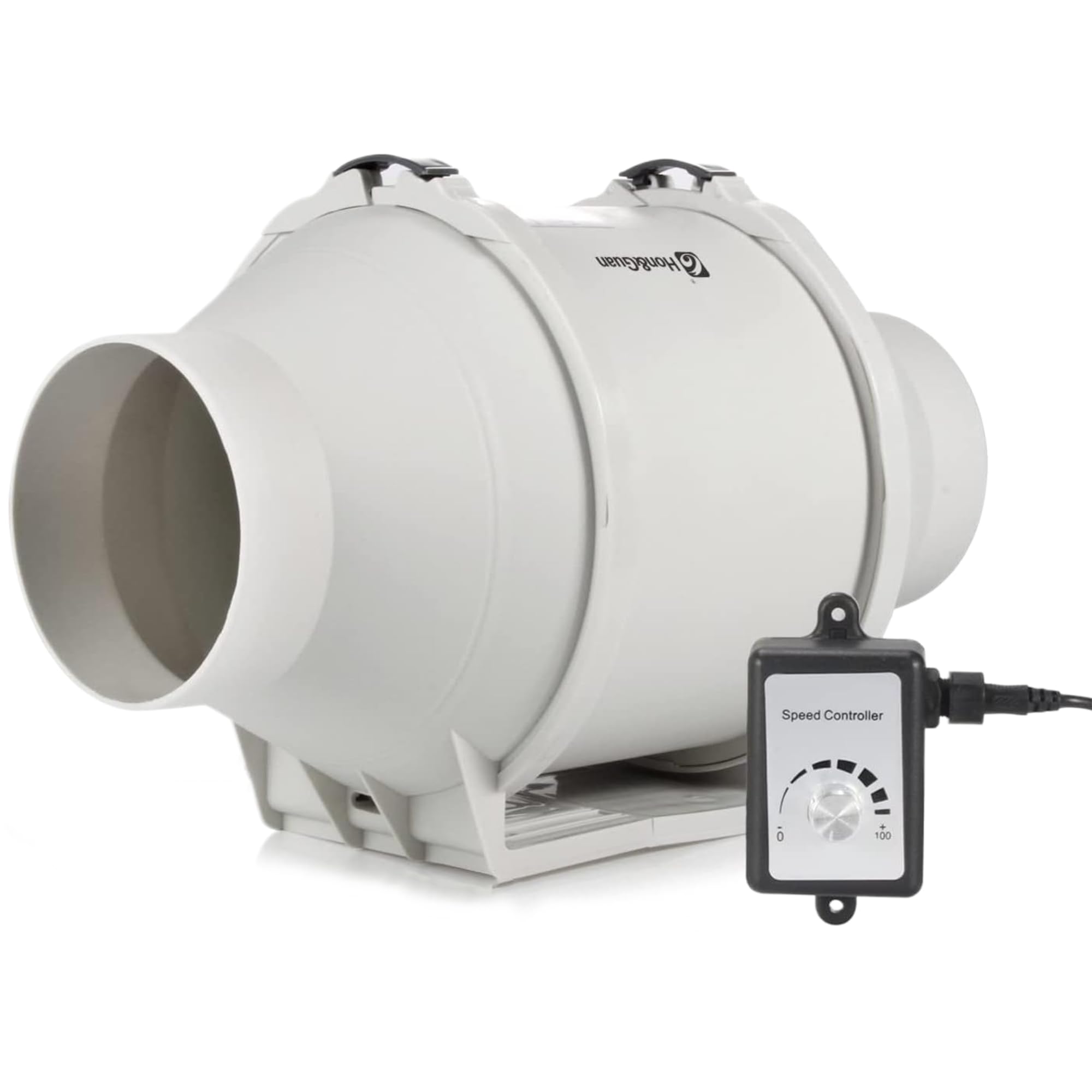 Hon&Guan ダクトファン 100mm インバータダクトファン 【インボイス制度登録店】 省エネ 塗装ブース用換気扇 110V・240V 無段階調速スイッチ付き 産業用排風機 中間取付 丸形タイプ 3ピンプラグ(HF-100PE)