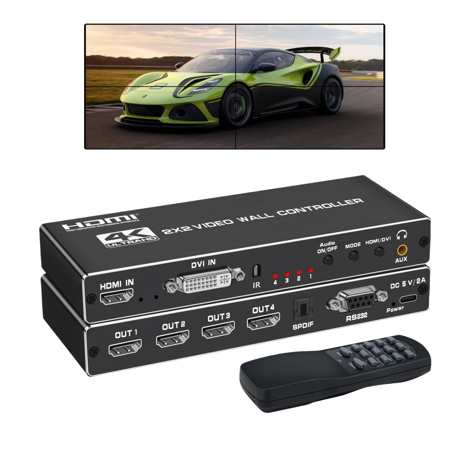 2x2 HDMI ӥǥ륳ȥ顼 4K HDǥץ쥤 2x2/ 1x1/ 1x2/ 1x3/ 1x4/ 2x1/ 3x1/ 4x1 1920x1080P 60Hz HDMI DVI RS232  4 HDM I ⥳դ