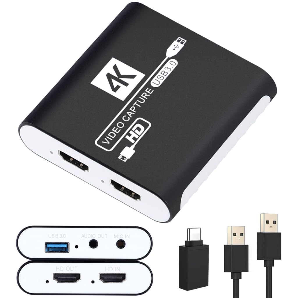 HDMI キャプチャーボード Switch対応 4K パススルー対応 1080P 60FPS USB 3.0 高速伝送 ビデオゲームキャプチャー ボード PC/PS4/PS5/Xbox/Wii U/ウェブカメラ/スマートフォン対応 Windows 7/8/