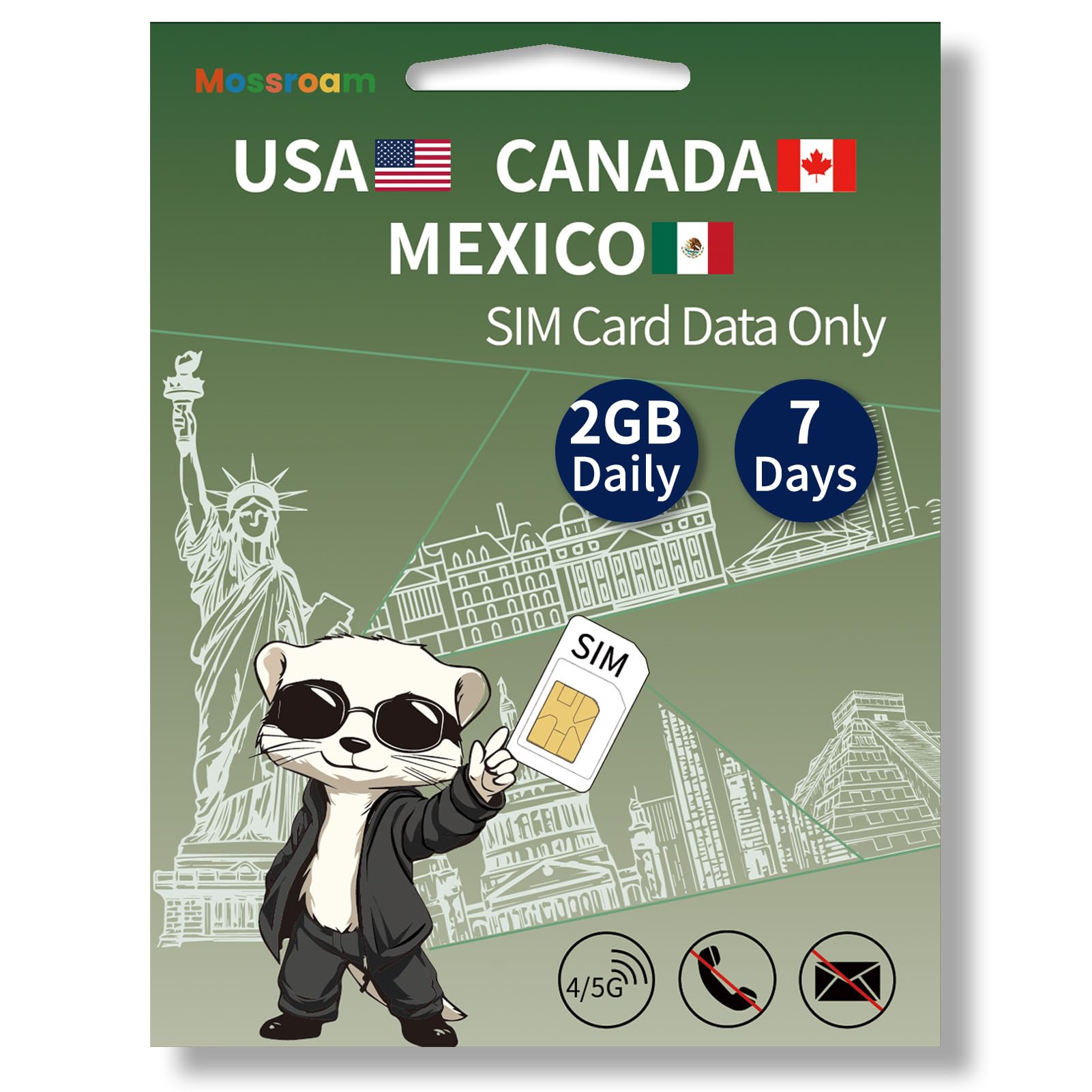 北米旅行用データSIMカード -アメリカ & カナダ & メキシコ 4G/5G/LTE カバレッジ, 簡単設定, 3 in 1 SIM データ通信専用カード,契約なし,番号なし