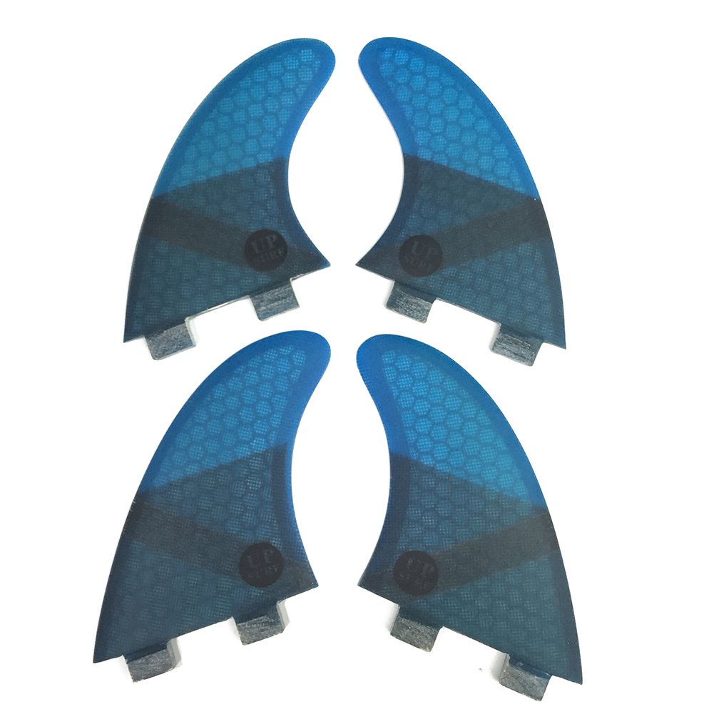 UPSURF サーフボードフィン Double Tabs K2.1サイズ 4枚セット サーフィン カーボン (ブルー)