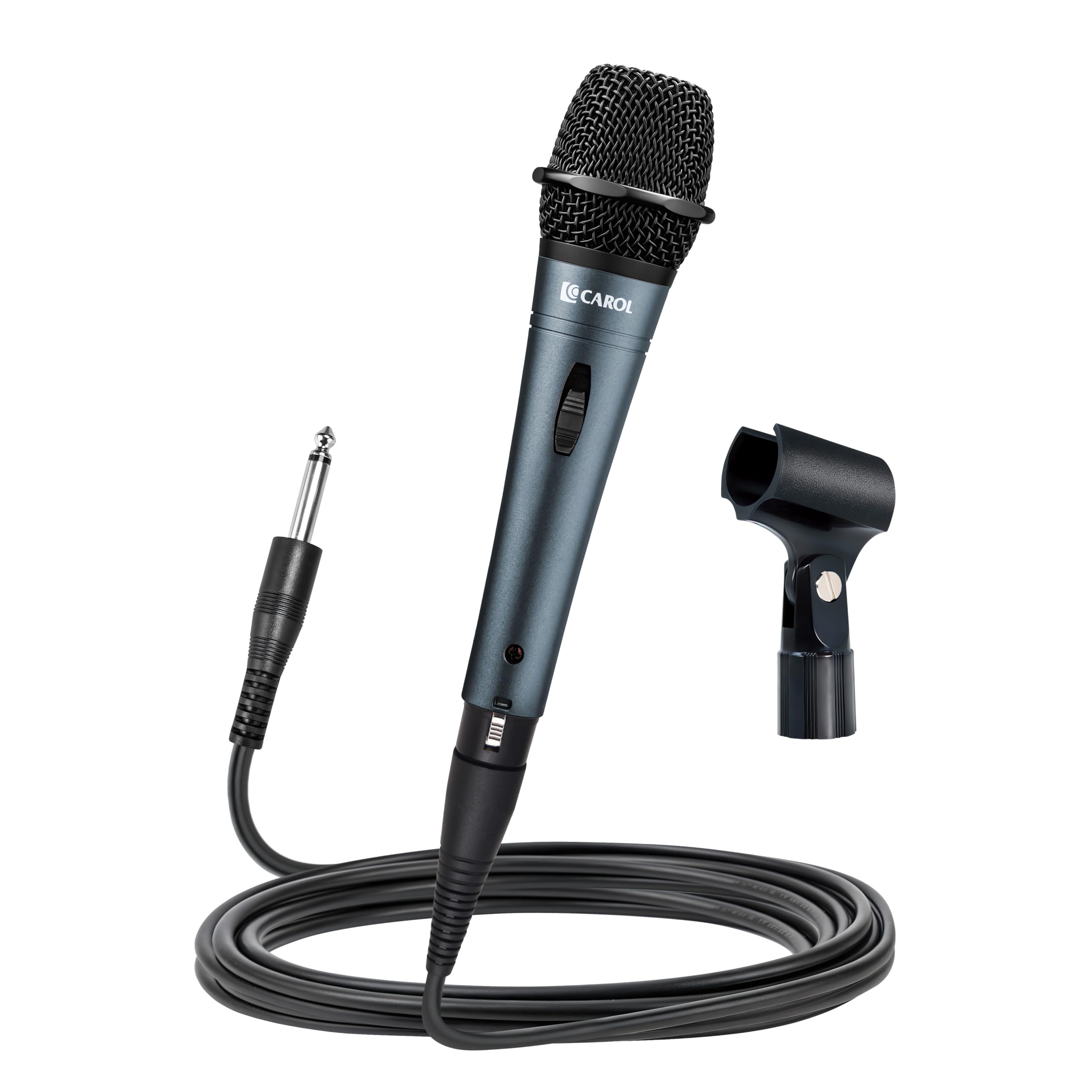 CAROL E dur-916S プロ仕様ボーカルマイク モダングレー XLR ダイナミック型 超単一指向性 二重衝撃吸収構造 歌唱 カラオケ スピーチ用 スイッチ付 マイククリップ・4.5mケーブル付属