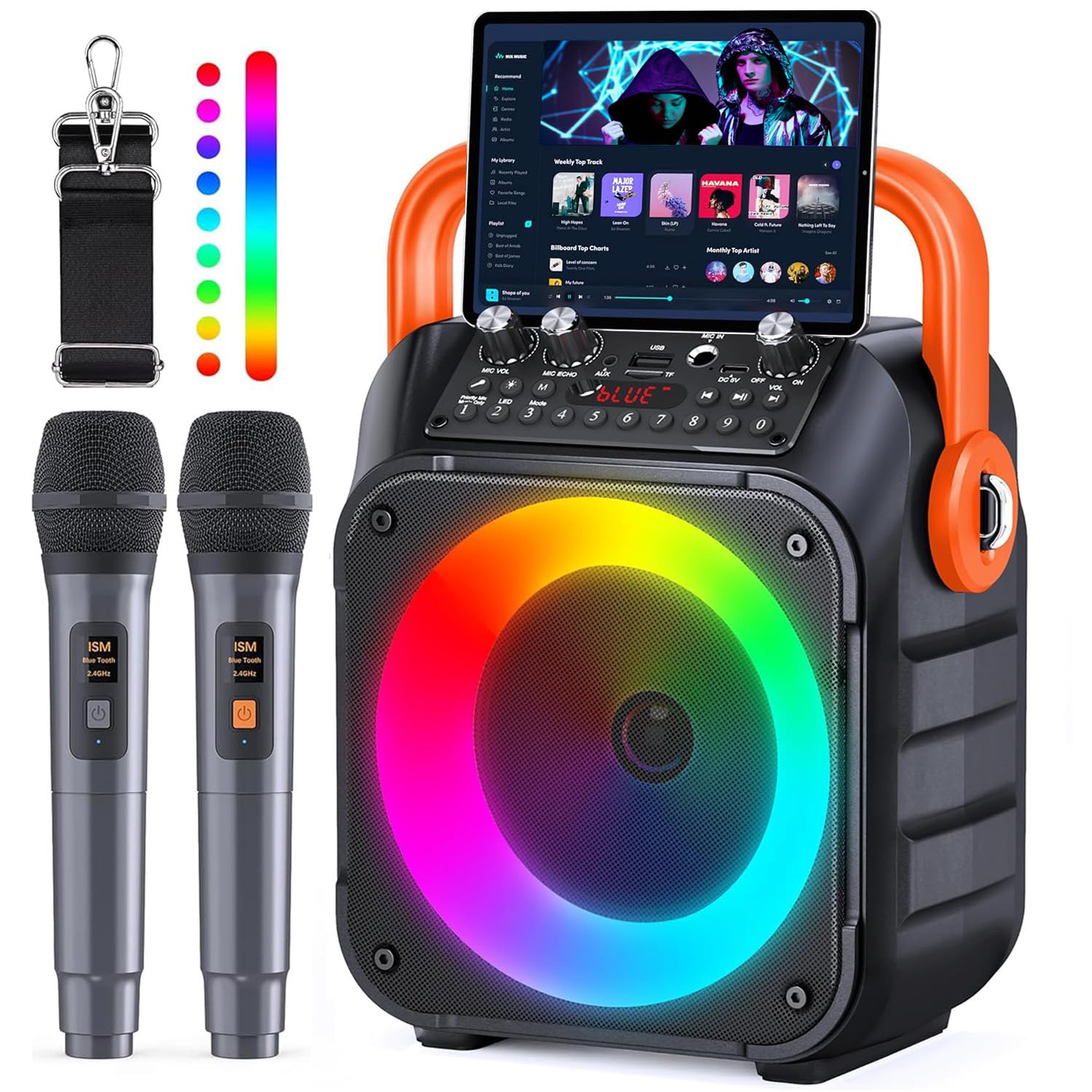 カラオケセット 拡声器 スピーカーセット 家庭用 ワイヤレスマイク2本 Bluetooth 5.0 カラオケマイク 小型 PAセット カラオケ マシン ポータブルスピーカー SDカード USB AUX Android 対応 ホームパーティー/会議/防災/ス