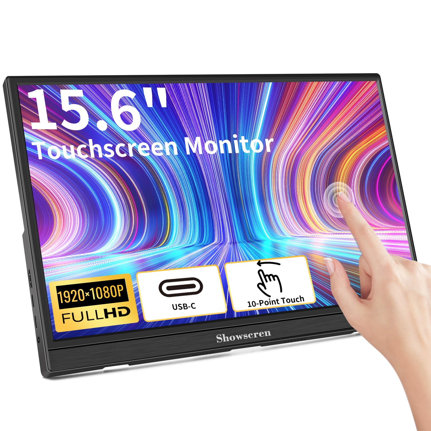 Showscrenモバイルモニター 15.6インチタッチパネル モニター FHD 1920x1080 300cd/ 輝度 IPS液晶パネル モバイルディスプレイSwitch対応 超薄型 HDMI/USB-C/USB 内蔵スピーカー PC PS5 XBOXに