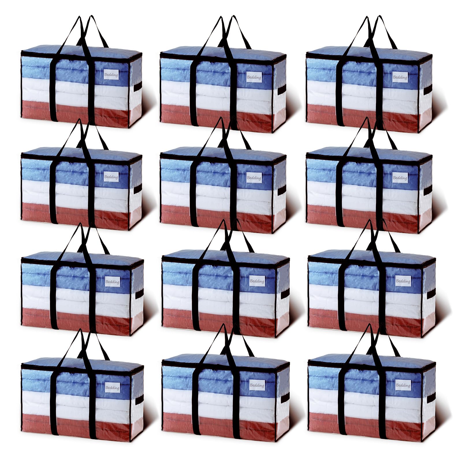 TAILI 大きいバッグ 布団収納袋 引越しバッグ 収納ケース 特大容量 透明窓 持ち手付き 衣装ケース 洋服 羽毛布団 防塵防水 折りたたみ式 カバン 省スペース 引っ越し 背負える キャンプ 旅行 耐荷重 透明 12個セット 100L