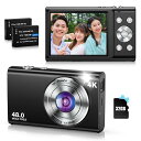 デジカメ 4K デジタルカメラ オートフォーカス 4800万画素 コンデジ 16倍デジタルズーム 手ぶれ補正 Vlog 自撮り コンパクトカメラ 2.8インチIPSスクリーン 32GBMicroSDカード付き バッテリー2個付属 軽量 携帯便利 初心者向け