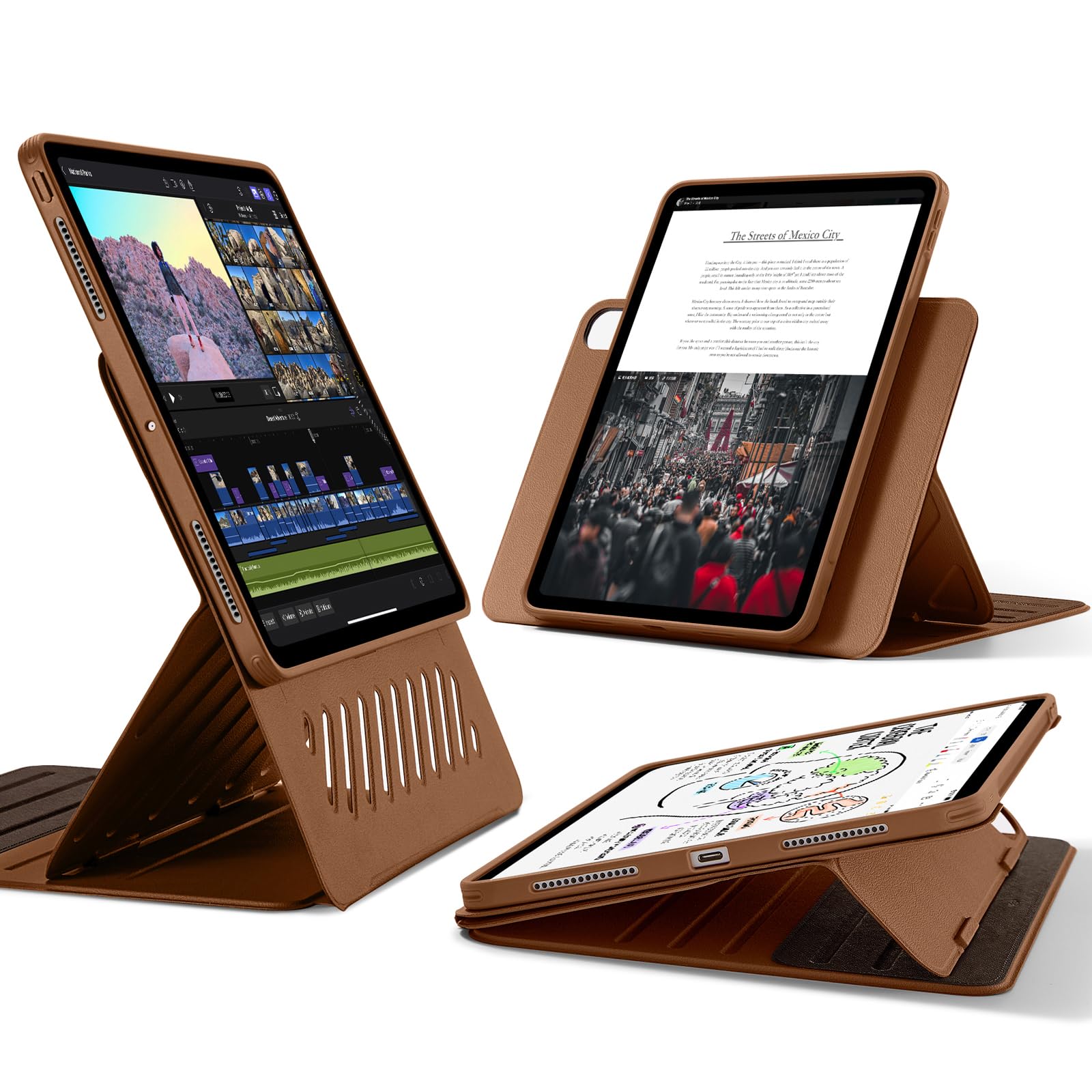 ESR iPad Pro 13インチ ケース M4 2024専用 取外し可能なマグネットカバー付き回転式ケース 縦向き/横向きスタンド 9段階の角度調節可能 Pencil Pro/USB-C完全対応 Shiftシリーズ ブラウン(3)