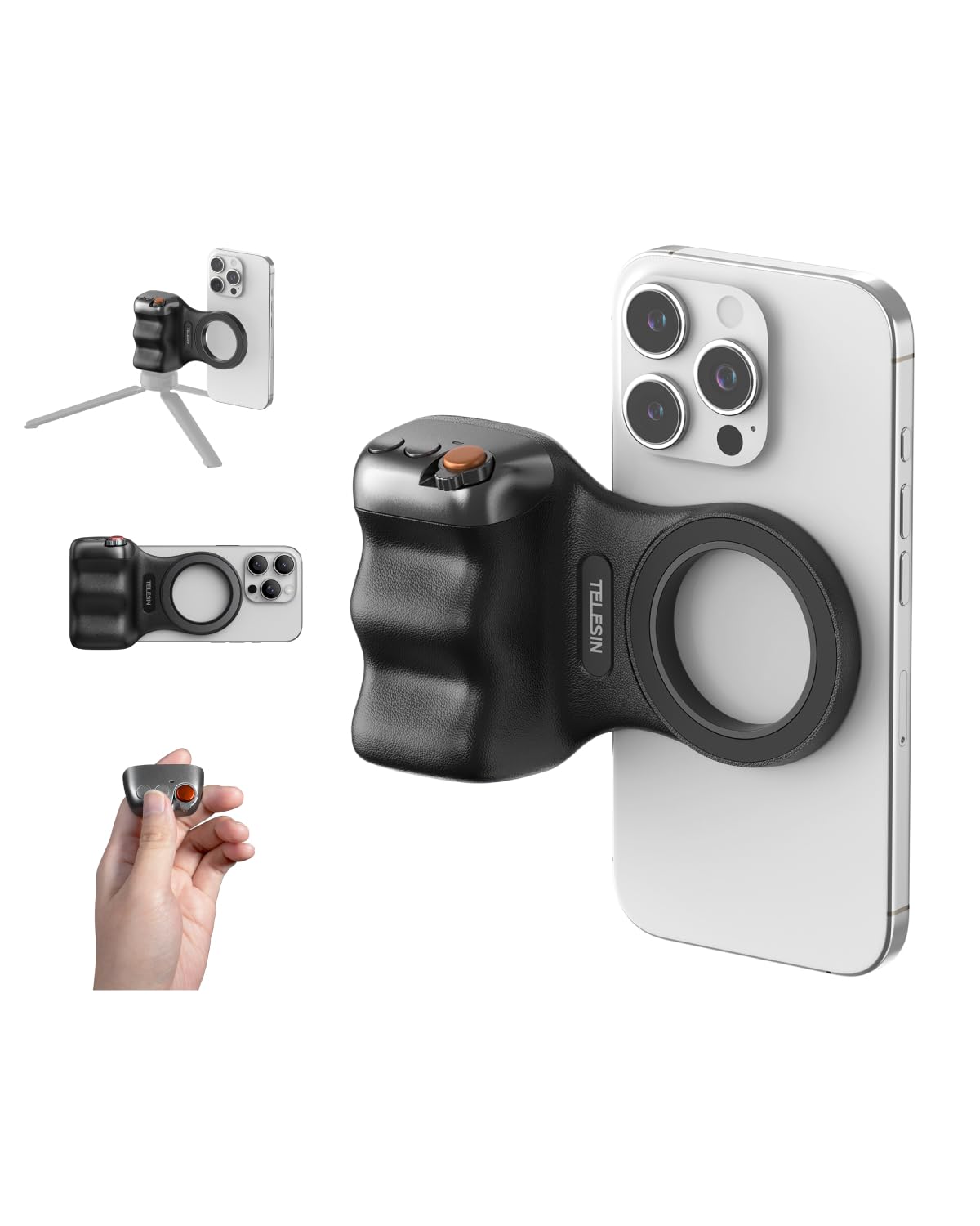 TELESIN スマホグリップ マグネット 自撮りグリップ iphone カメラグリップ Bluetoothリモコン付き 人間工学デザイン 片手操作 スマホスタンド スマートフォンホルダー 両面磁石 ズーム機能 フロ・リアレンズ切替 2段シャッター スマホ