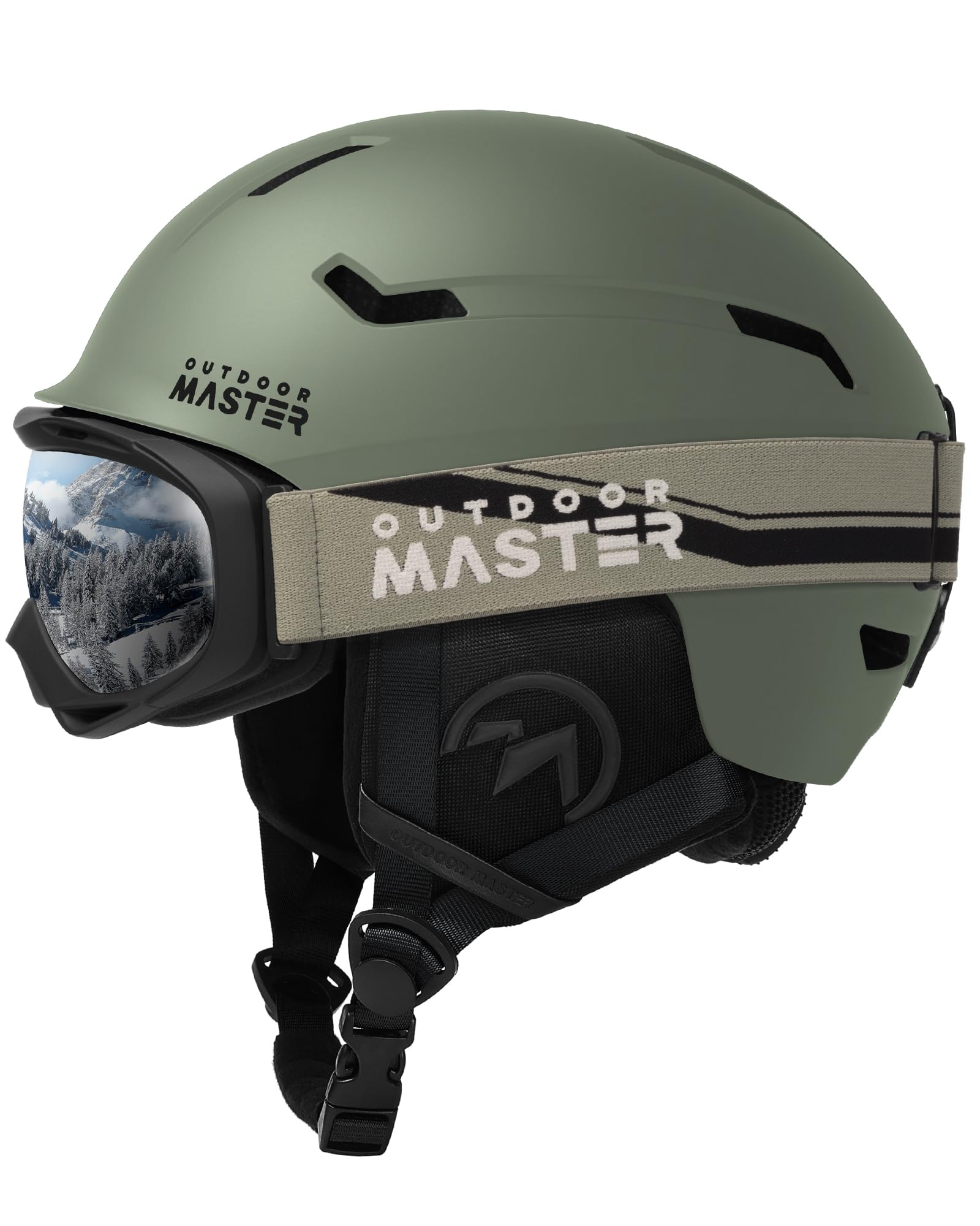 OUTDOORMASTER スキー ヘルメット ゴーグル付き スノーボード ヘルメット バイザー付き スノーヘルメット 通気スイッチ 全方位調整アジャスター 高密度EPS スキー用ヘルメット 3D保護クッション 取り出し可能 洗濯可能 大人用 男女兼用 7
