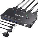KCEVE HDMI KVM切替器 2入力1出力 8K@60Hz/4K@120Hz USB3.0 PC2台用 KVM スイッチ HDMI2.1 キーボード、マウス、モニターを2PCで共有 ドライバ不要 簡単に接続 手元スイッチ&USBケーブル付き