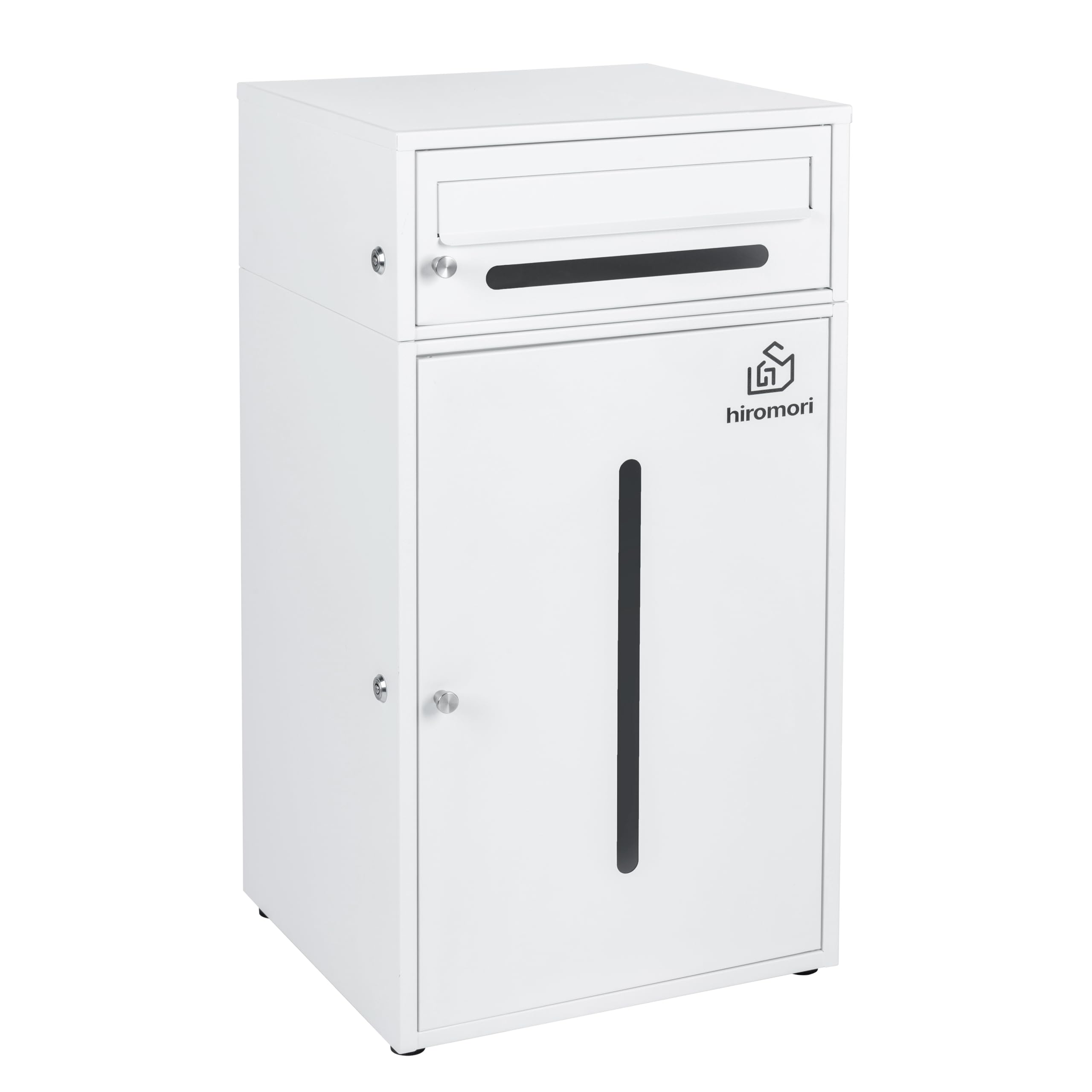 HIROMORI 宅配ボックス 屋外 宅配box 96L 大容量 ポスト一体型 二段式 置き配ボックス 郵便受け 防水防錆 大型 案内ステッカー付き 簡単設置 移動式 盗難防止 おしゃれ キャスタロック機能 戸建て用「ホワイト」