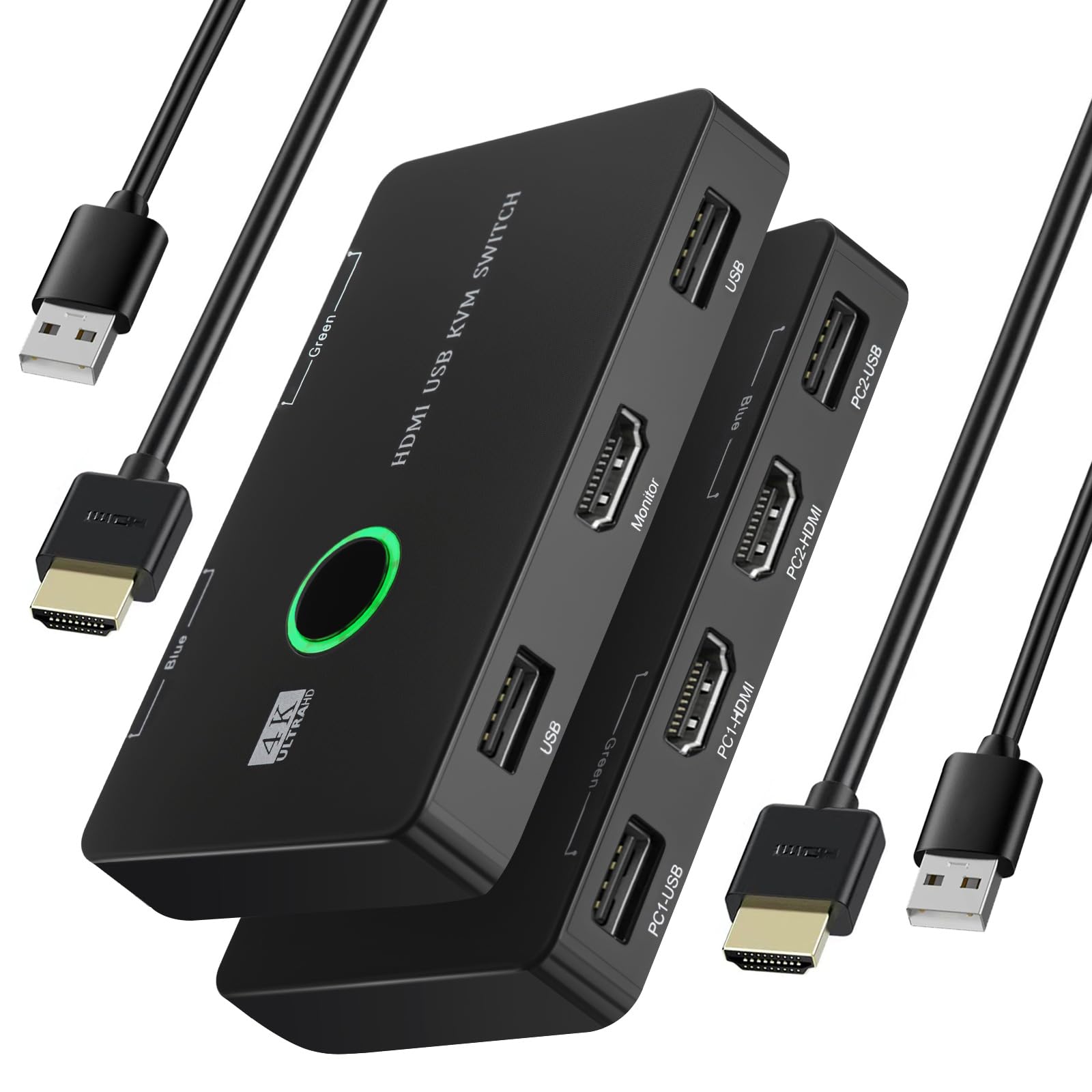 【2025新登場】KVMスイッチ AFFLIC HDMI KVM切替器 2入力1出力 4K@60Hz 対応 パソコン 2 台モニター 1 台用 キーボード・マウス・プリンター共有 安定稼働 即插即用 HDMI ケーブル 2 本 + USB ケーブル 2 本