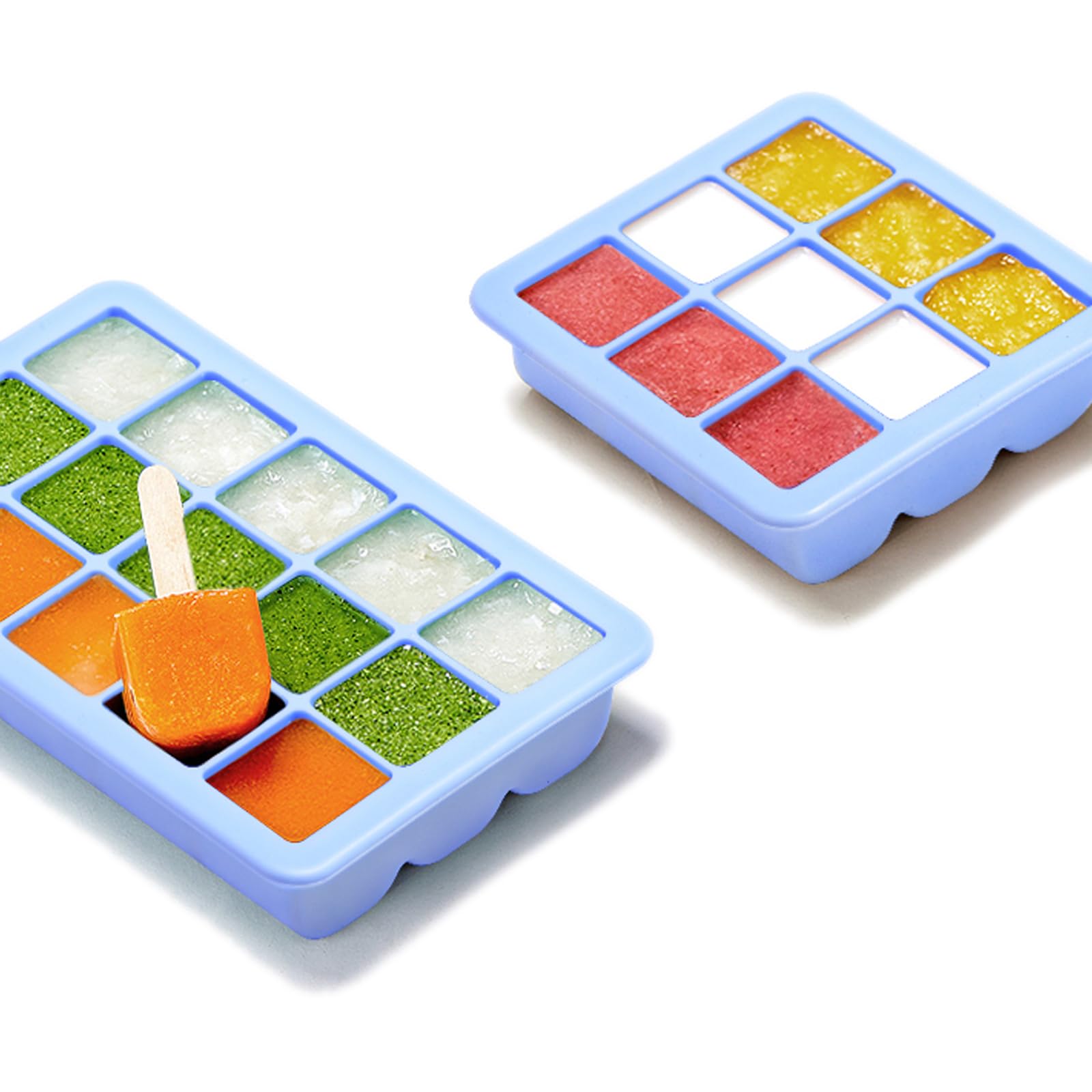 Kalar 冷凍小分け 離乳食保存容器 フリージング 製氷皿 調理用品 ベビーフード アイストレー 9＋15ブロック ターコイズ …