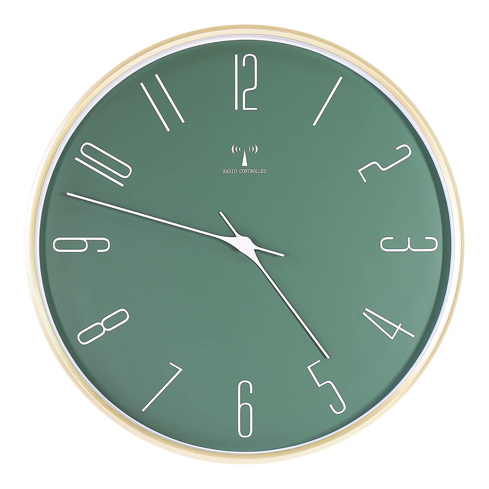 ベスタイム(BESTIME) RC286F 掛け時計 電波時計 金色ABS樹脂プラスチック 緑の文字盤 直径30.5x4.0cm ..