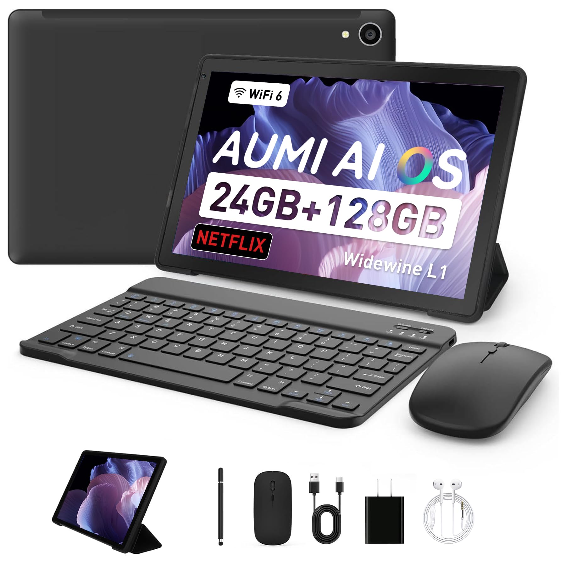 楽天湖南オンラインタブレット 10インチ wi-fiモデル 【24GB+128GB+1TB-TF拡張】 独自開発 AUMI AI OS Android15 8コアCPU ケース付き 顔認証 アンドロイド IPSディスプレイ 5MP+8MPカメラ 2.4G/5G wifi6対