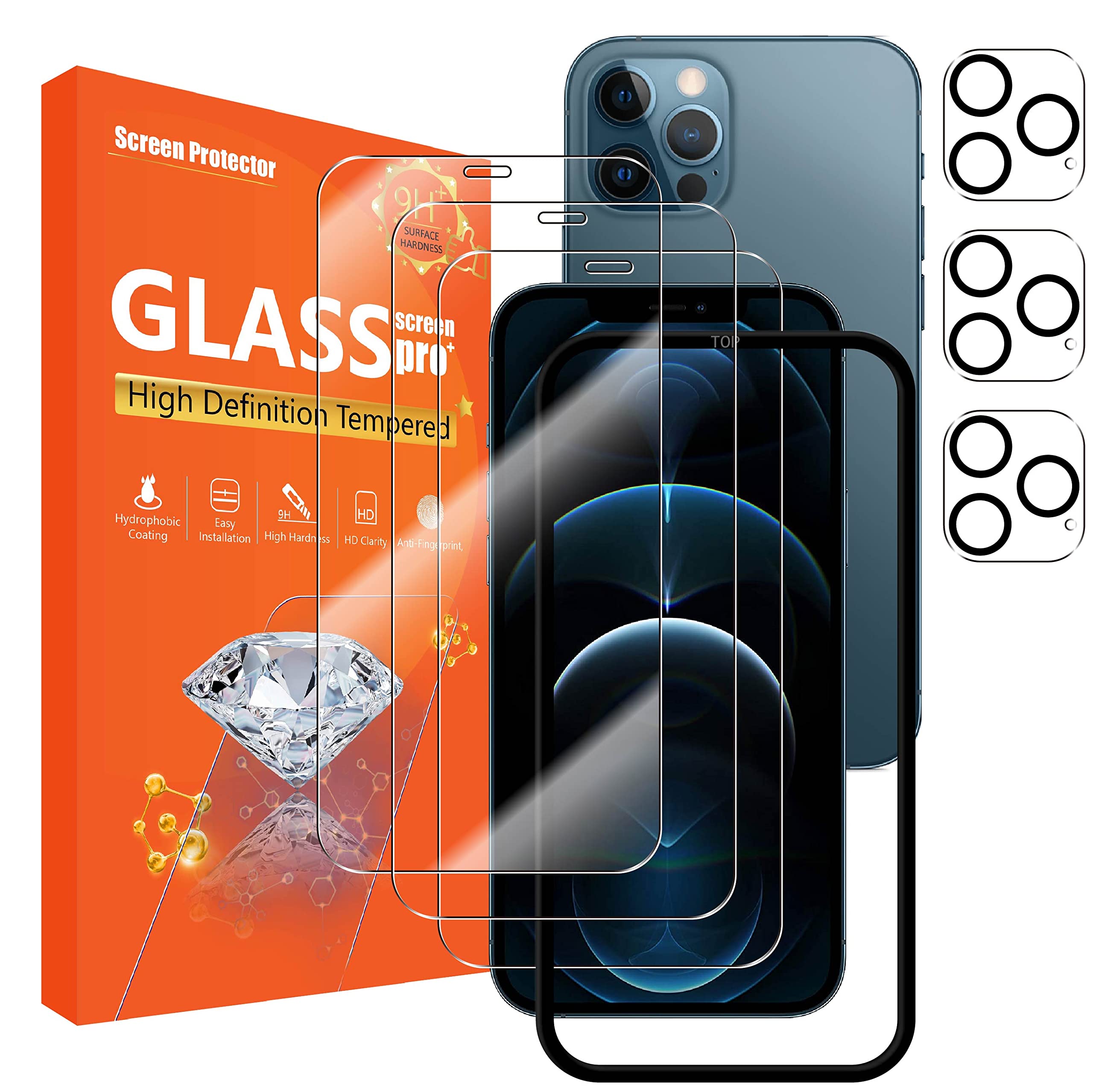 乐天商城 - seninhi (センインヒ) [3+3枚パック] iPhone 12 Pro Max 6.7インチ用 スクリーンプロテクター 3パック + カメラレンズプロテクター 3パック 強化ガラス製スクリーンプロテクター [取り付けが簡単なフレーム] [硬度9H]