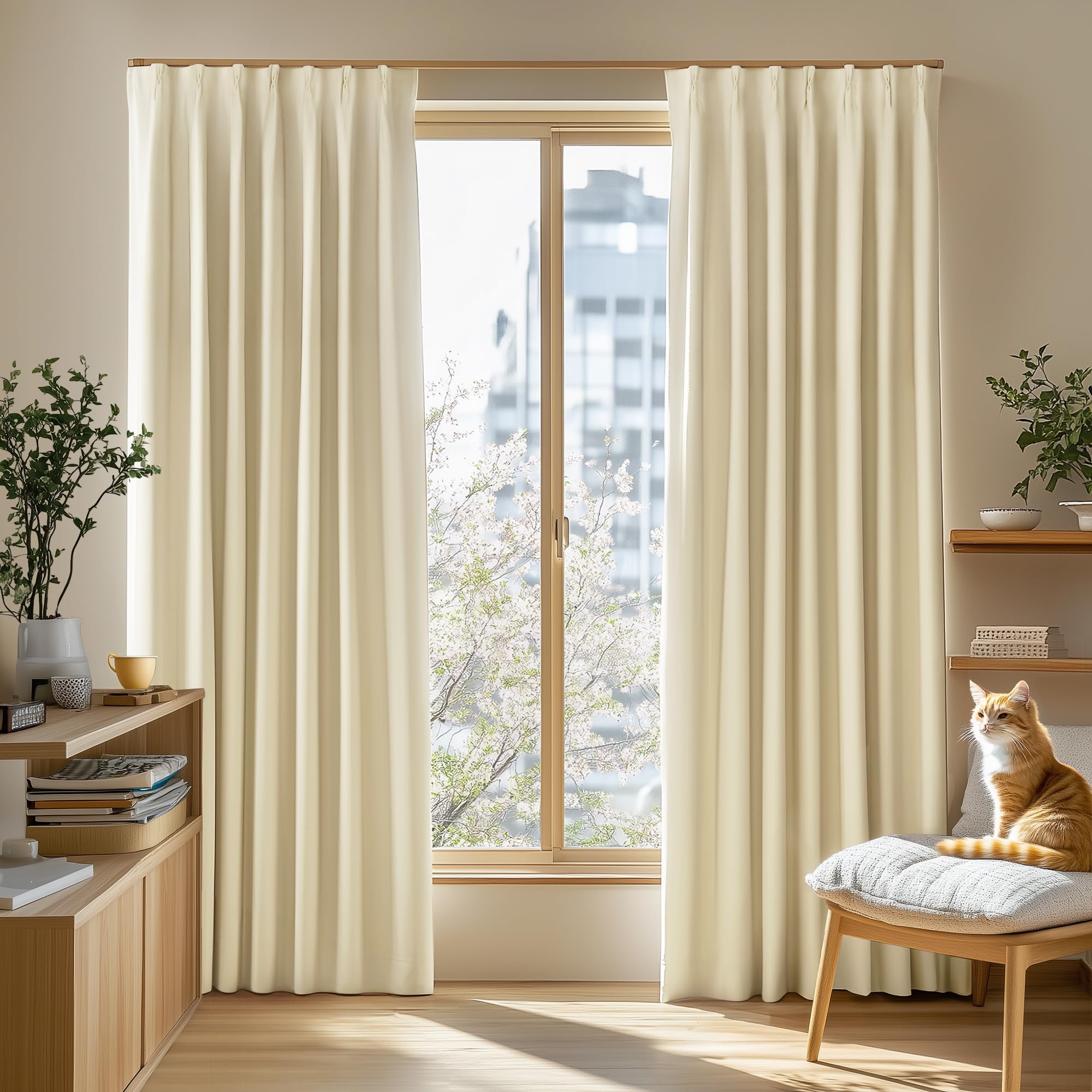 乐天商城 - Deconovo カーテン 2級遮光 2枚組 幅150×丈230cm 厚手 ドレープ 形態記憶 洗濯OK UVカット 遮光率99.91% やさしい採光と目隠し 省エネ 寝室 リビング用 アジャスターフック対応 ライトベージュ