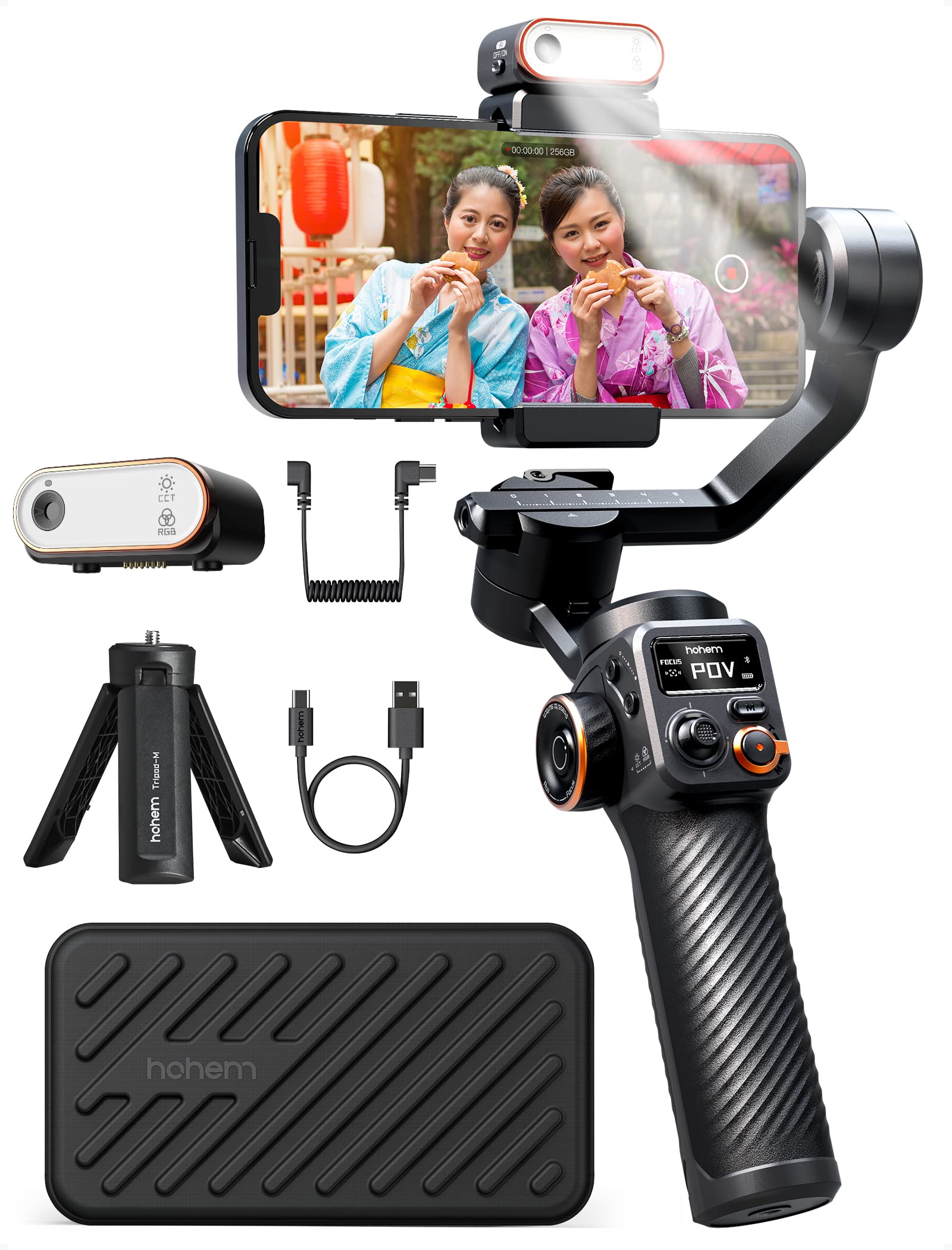 hohem M6 Kit ジンバル AI自動追跡 360種類RGB磁気補光ライト hohem 7.0 3軸手ぶれ防止スマホジンバル 360°無限回転 手持ちジンバル スマホ 18時間駆動 スマホに給電可能 最大耐荷重400g Android&iPhone対