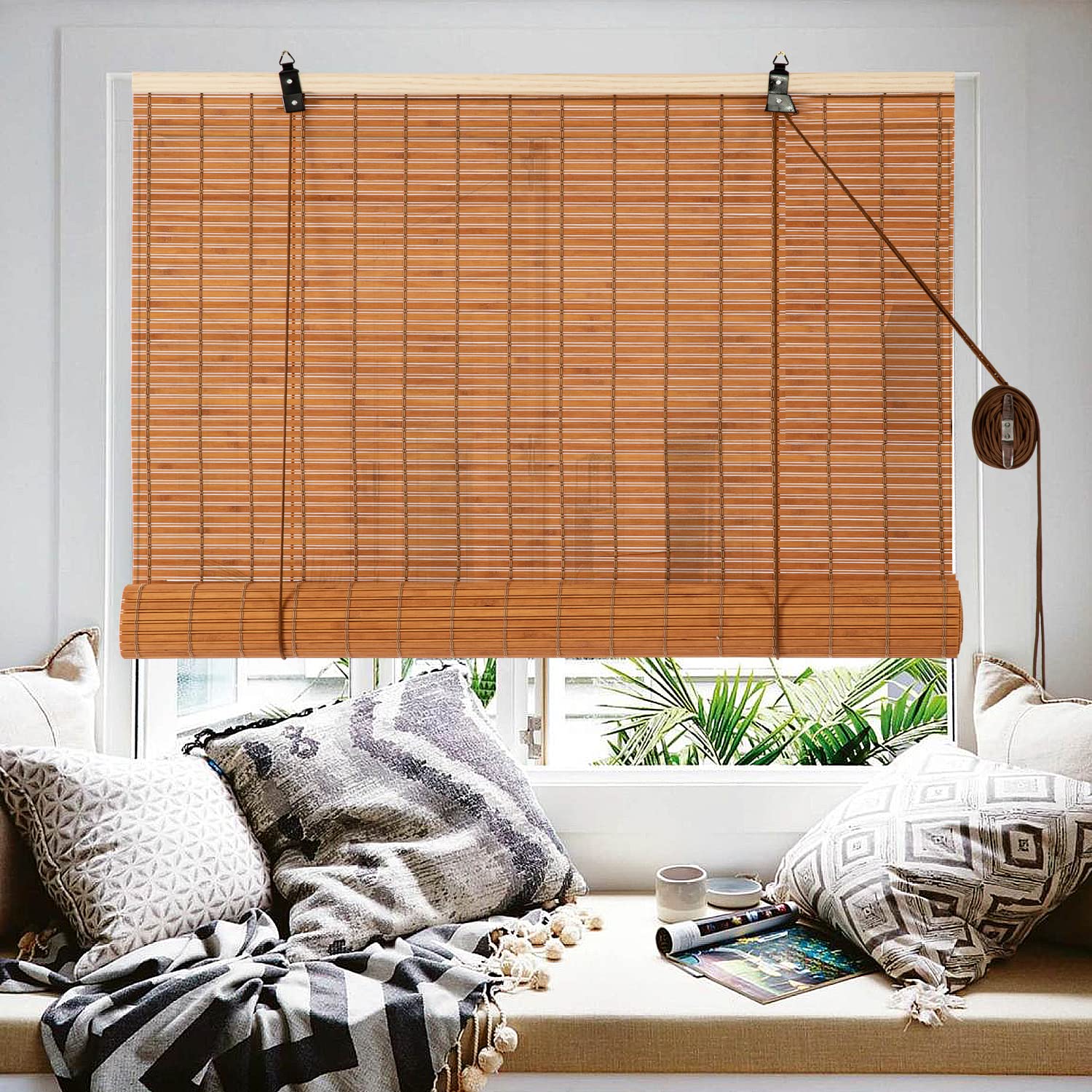 Yitian Bamboo Art 竹すだれ 2本セット 幅88cm×丈170cm 竹ロールスクリーン 屋内 屋外 巻き上げ機能 目..